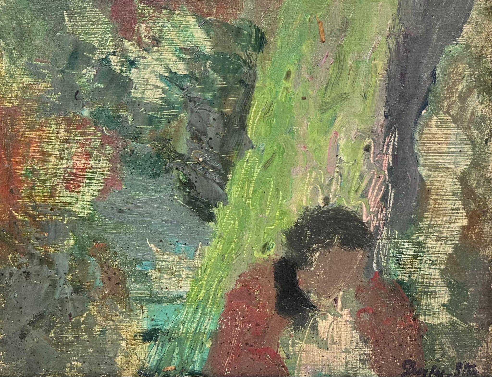 Figure à l'huile post-impressionniste française du milieu du 20e siècle, signée, dans des champs verts - Painting de Jean Dreyfus-Stern