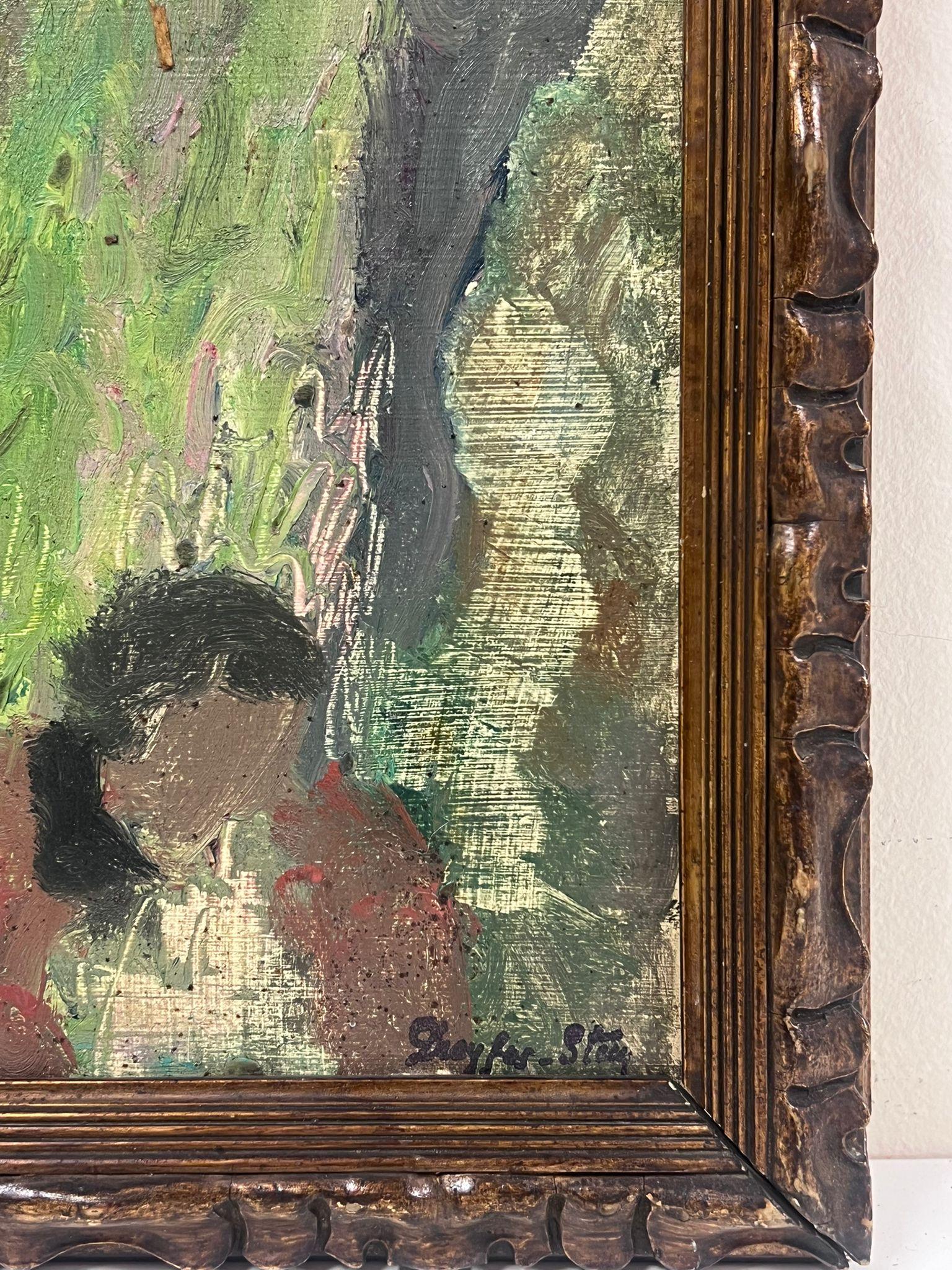 Figure à l'huile post-impressionniste française du milieu du 20e siècle, signée, dans des champs verts - Post-impressionnisme Painting par Jean Dreyfus-Stern