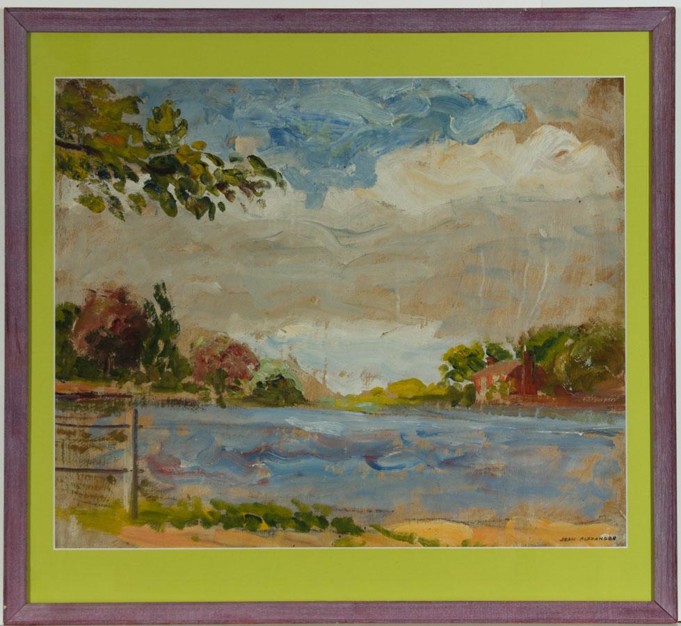 Jean Dryden Alexander (1911-1994) - Original Mid 20th Century Oil. Signed lower right. Title inscribed on the reverse. In a lime green card mount and purple frame. Signed. In fine condition. Inspection under UV light reveals no restoration.Jean