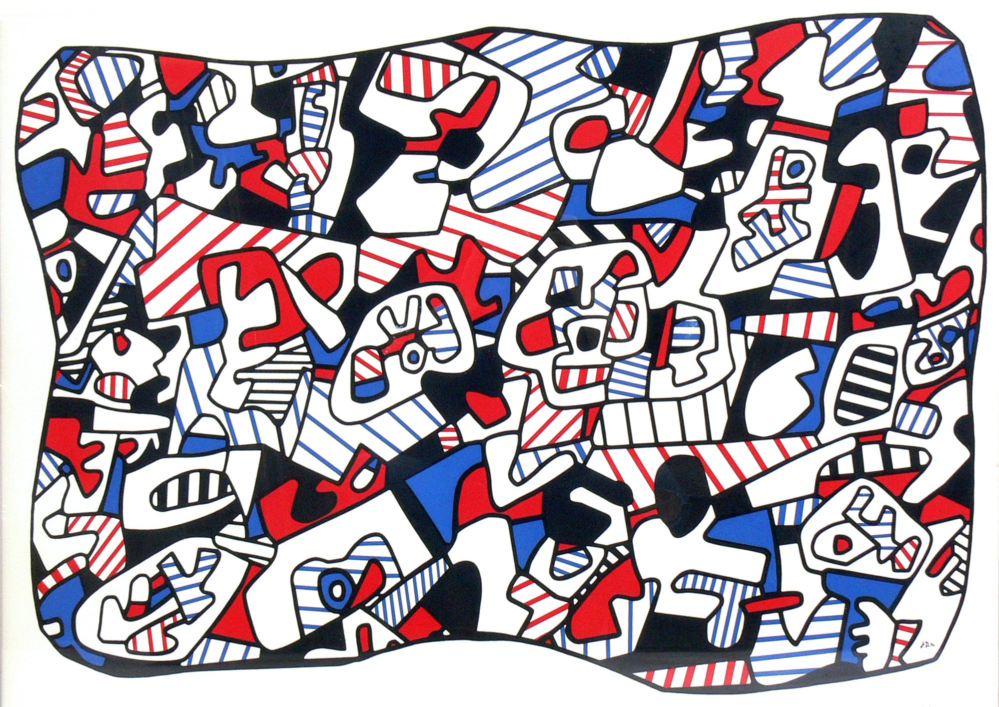 Jean Dubuffet Lithograph, circa 1970s. It has been framed in a clean lined black lacquered wooden gallery frame under UV resistant glass.