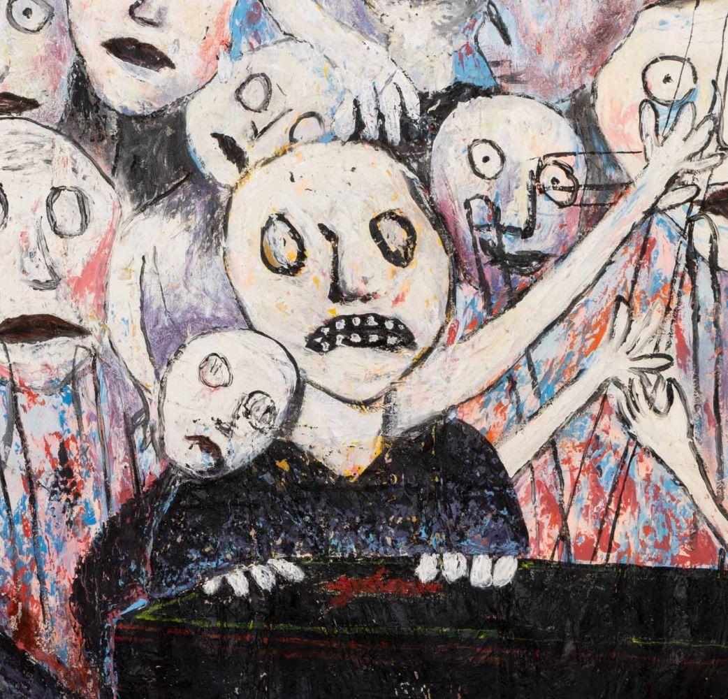Figural Funeral Scene - Gray Abstract Painting by Jean Dubuffet
