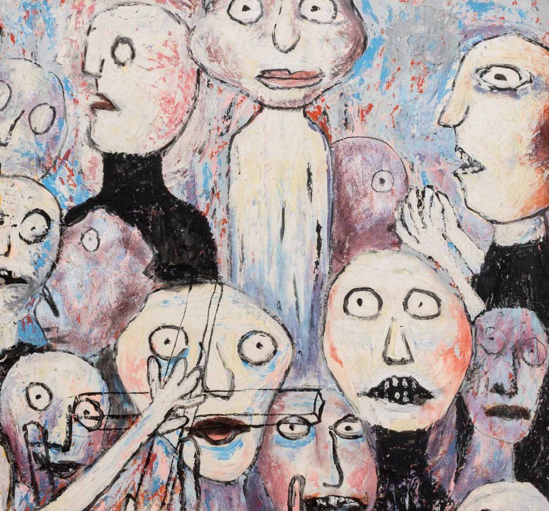 20th Century School, Figural Funeral Scene, Oil Impasto on Canvas, signed 