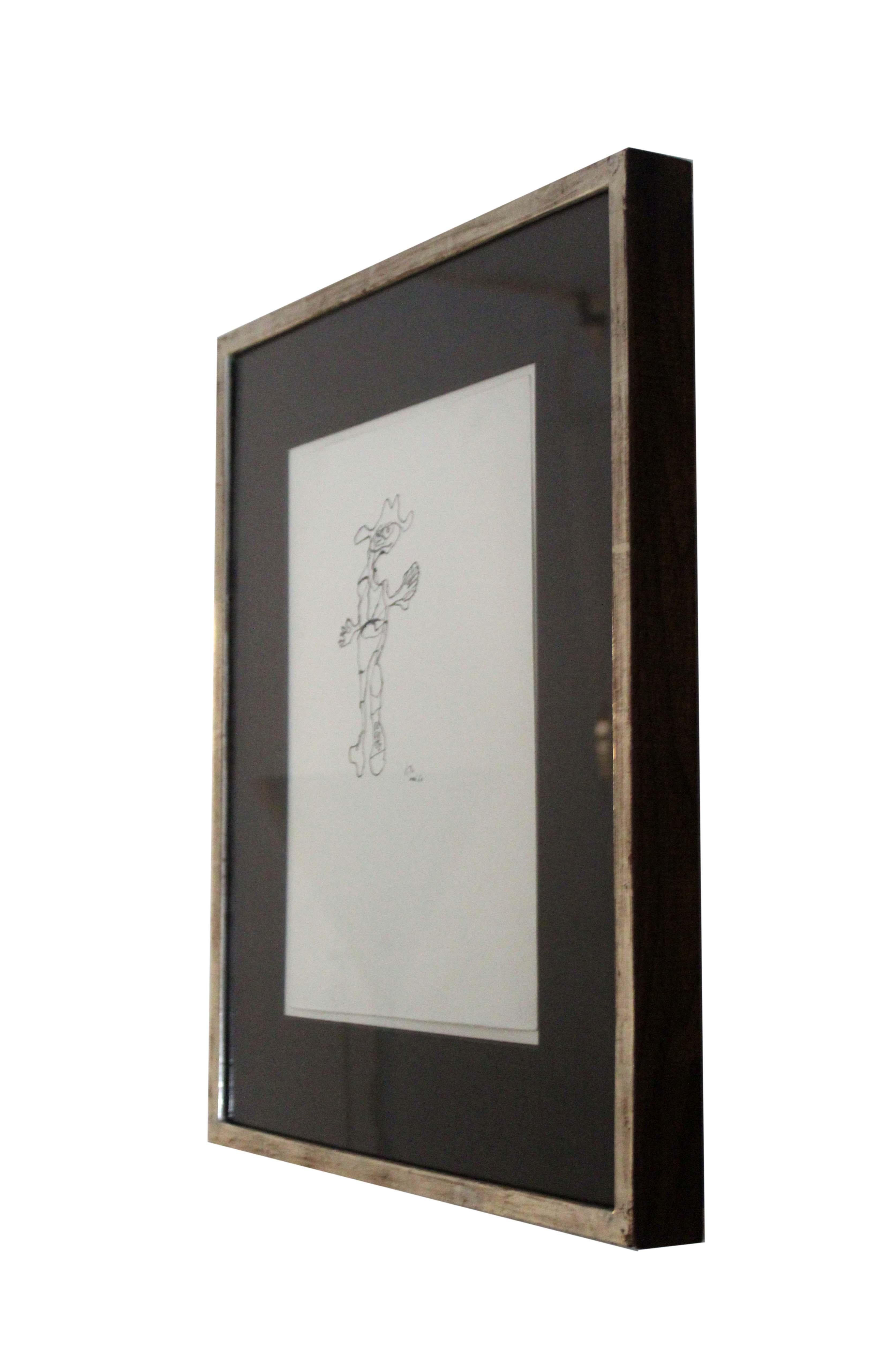 Jean Dubuffet Petit Personnage Signed Ink Drawing on Paper Art Brut Framed, 1960 In Good Condition In Keego Harbor, MI