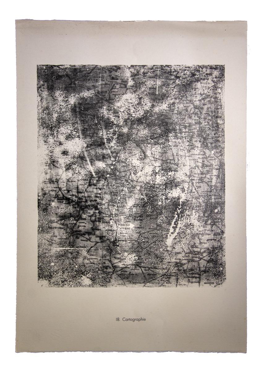 Cartographie è una litografia originale in bianco e nero realizzata dal fondatore francese dell'Art Brut, Jean Dubuffet.

Ottime condizioni. Dimensioni dell'immagine: 43 x 37 cm.

L'opera rappresenta una composizione astratta attraverso tratti forti