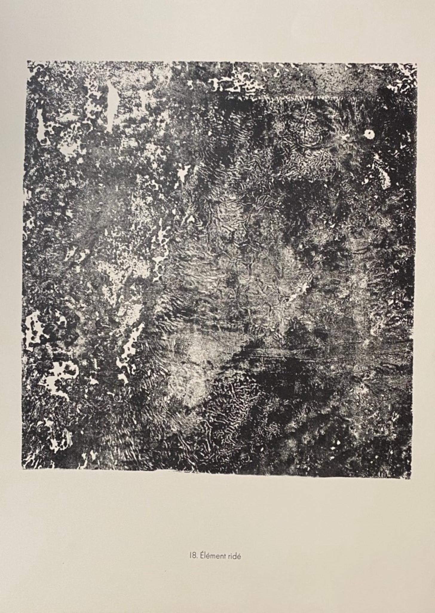 Element Ride is an original B/W lithograph on watermarked paper "Arc". Abstract composition by the French artist Jean Dubuffet. From the album of "Theatre du sol" (1953-1959). In excellent conditions.

Image Dimensions: 41 x 39 cm

Referements: Cat.