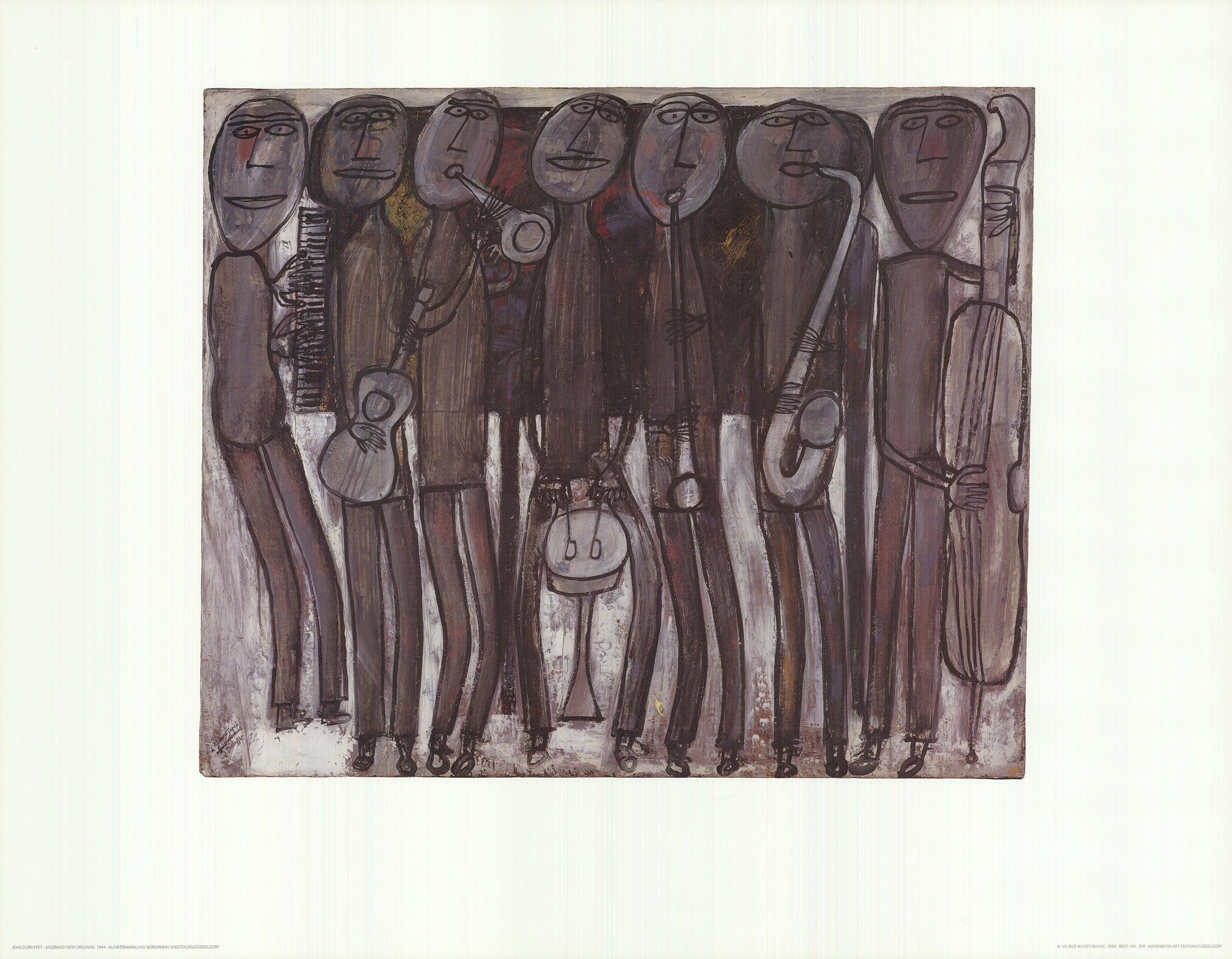 Jean Dubuffet painted his New Orleans Jazz Band series in 1944, but there is no specific record of him having visited New Orleans. Instead, Dubuffet was inspired by American jazz music, which was widely popular in France at the time, especially
