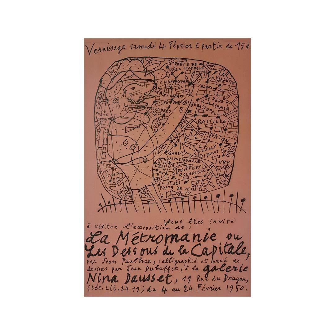 Jean Dubuffet's 1950 exhibition poster La Métromanie - Paris For Sale 1