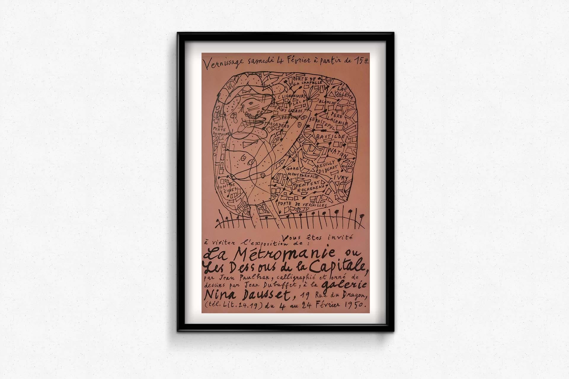 Jean Dubuffet's 1950 exhibition poster La Métromanie - Paris For Sale 1