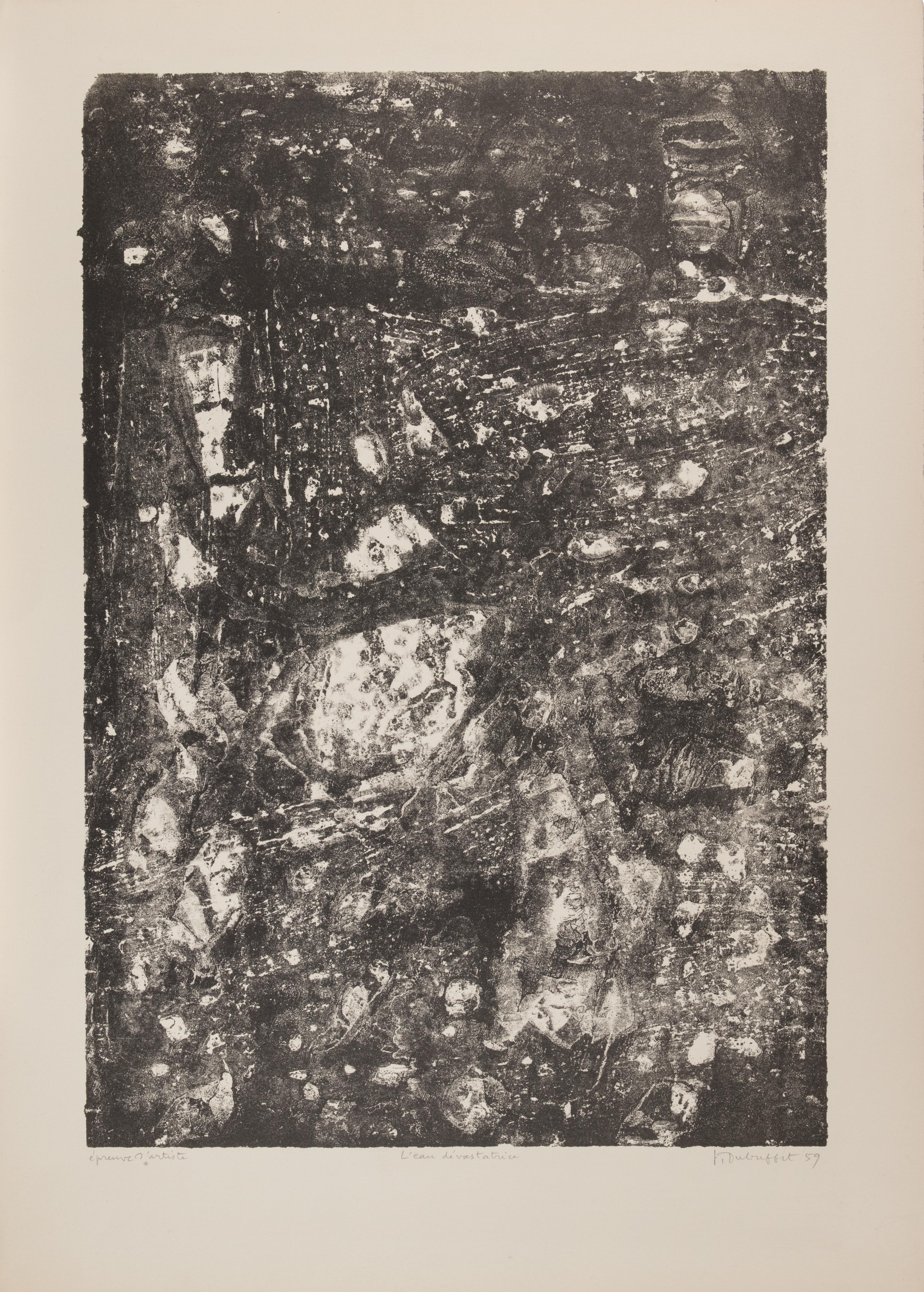 Litografía realizada por Dubuffet en 1959 sobre Vélin d'Arches.

Firmado a mano, titulado y fechado a lápiz.

Prueba de artista, pertenece a la serie "Eaux, Pierres, Sable".

Ref. Webel 1959.