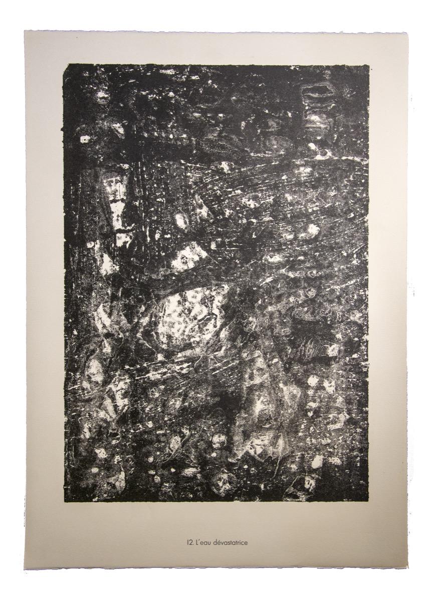 L'eau dévastatrice è una litografia originale in bianco e nero realizzata dal fondatore francese dell'Art Brut, Jean Dubuffet.

Ottime condizioni.   Dimensioni dell'immagine: 52 x 36 cm.

L'opera rappresenta una composizione astratta attraverso