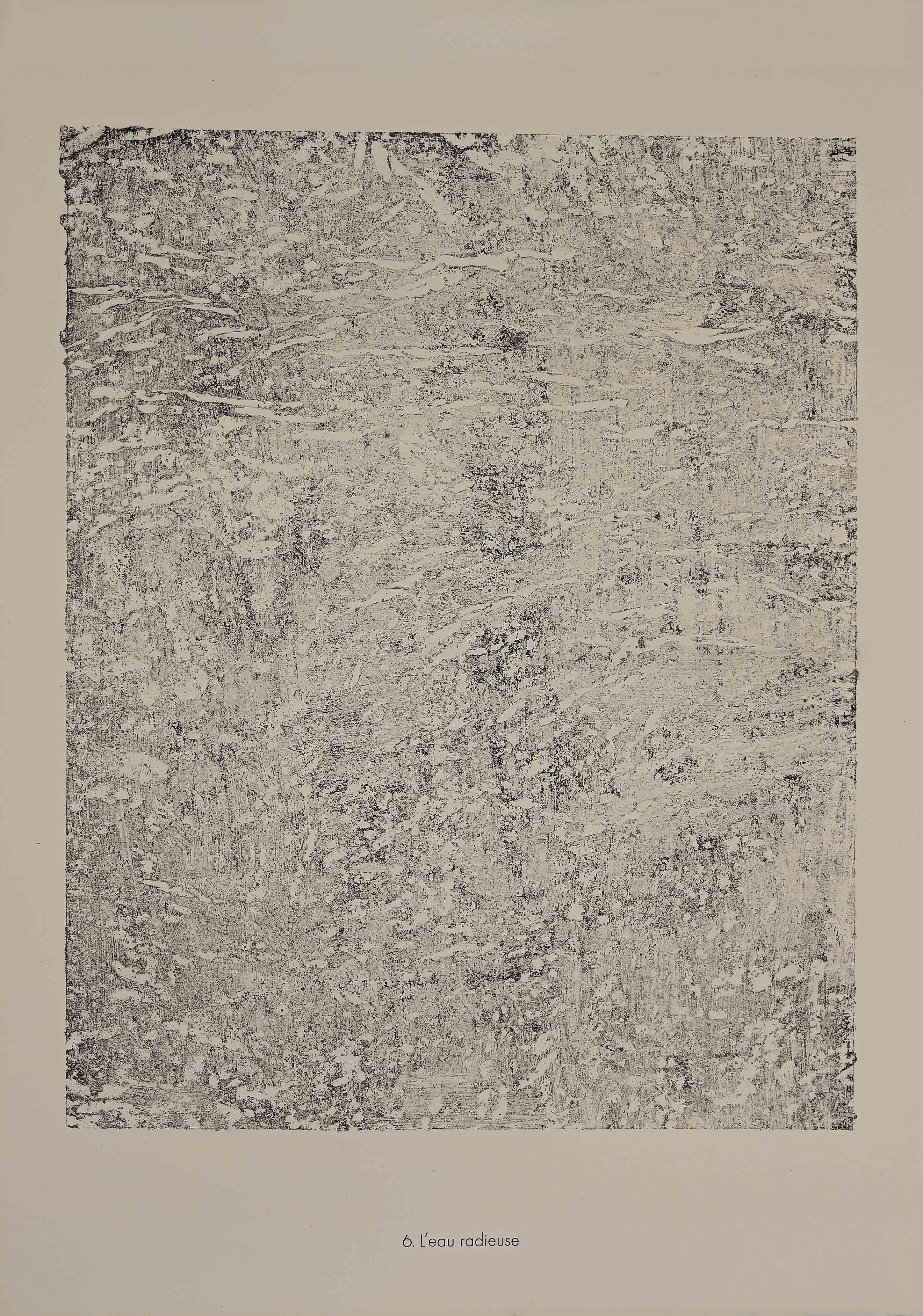 L'Eau Radieuse è una litografia originale. Composizione astratta dell'artista francese Jean Dubuffet. Dall'album "Eaux Pierres-Sable" (1953-1959). 

In condizioni eccellenti.

Riferimento: Cat. Silkeborg n° 365/ Cat. S. Webel n°568. 

Dimensioni