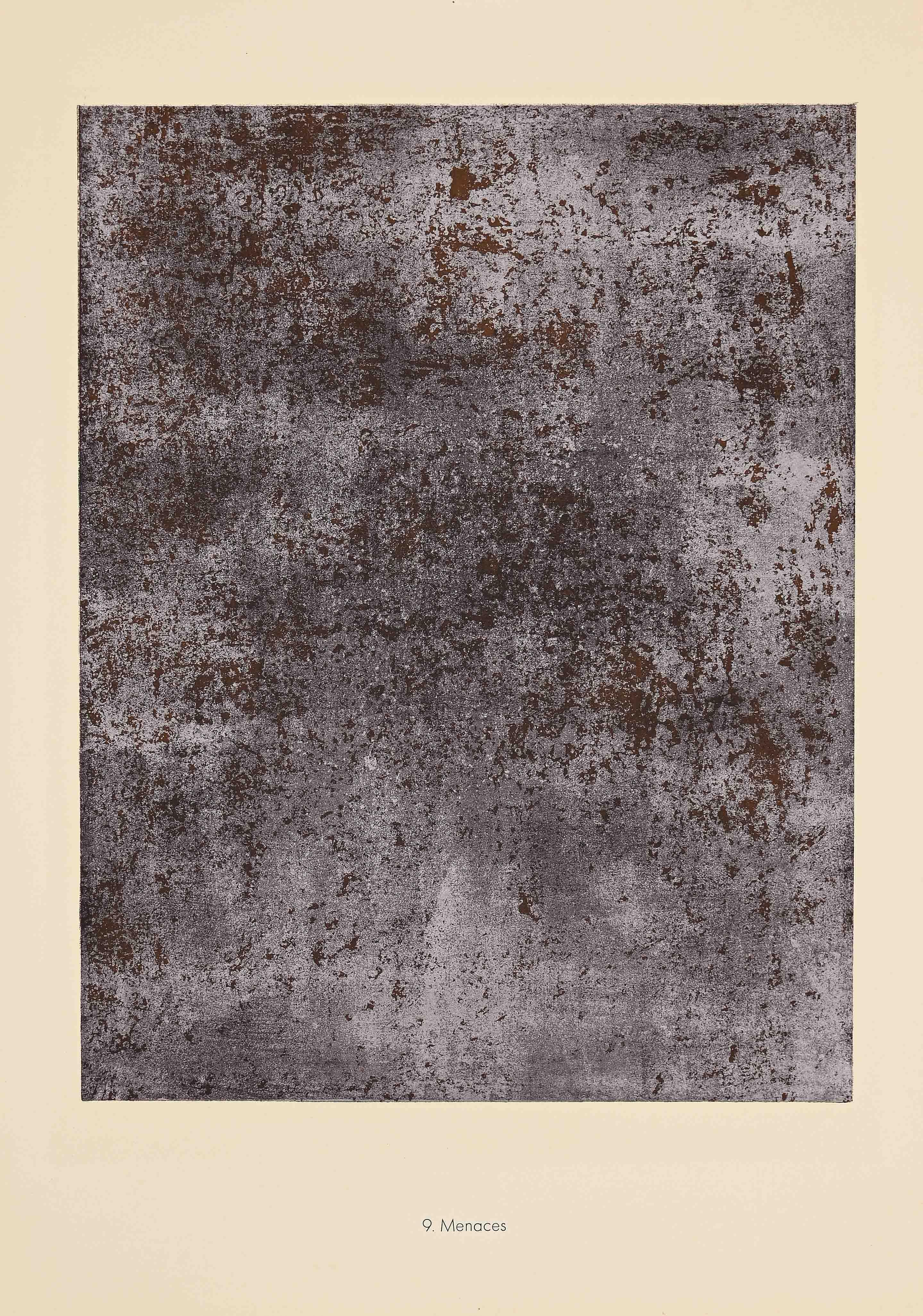 Menaces is an original lithograph on watermarked paper "Arc". 
Abstract composition realized by the French artist Jean Dubuffet. 
From the album of "Anarchitecte" (1953-1959). 
In excellent conditions.

Referements: Cat. Silkeborg n° 497/ Cat. S.