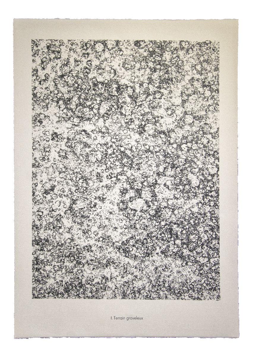 Terrain Graveleux - From Sols, Terres è una litografia originale in bianco e nero realizzata da Jean Dubuffet (1901 Le Havre - Parigi 1985).

L'opera è la lastra n. 1 del portfolio Sols, Terres che comprende 18 litografie, realizzato nel