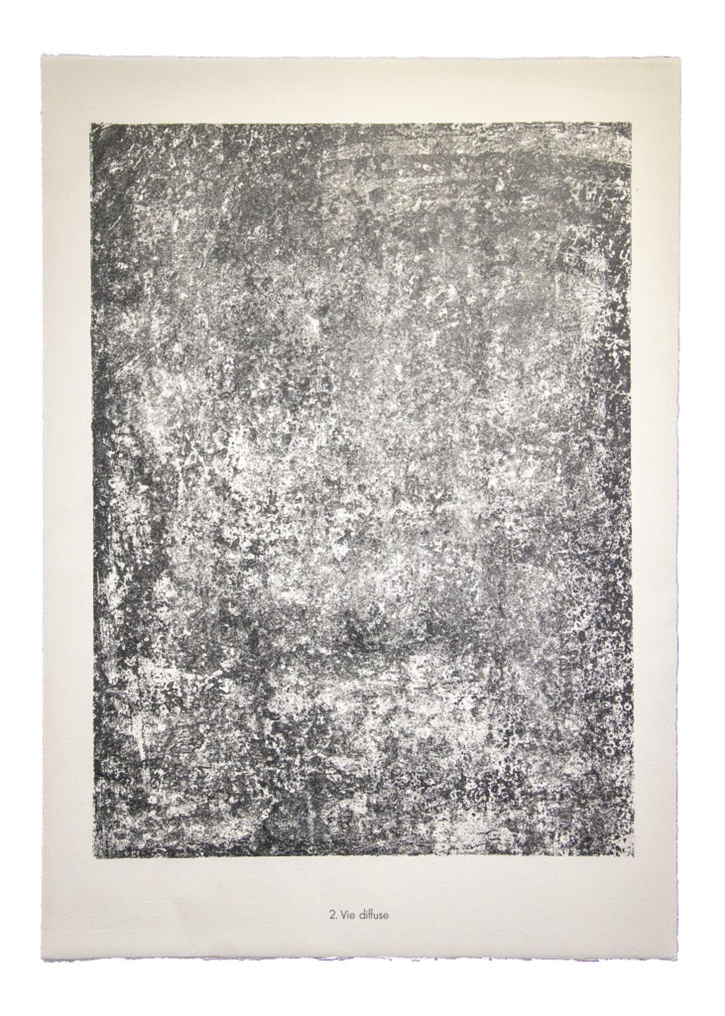 Vie diffuse - From Sols, Terres is an original black and white lithograph realized by Jean Dubuffet (1901 Le Havre - Paris 1985).

The artwork is the plate n. 2 from the portfolio Sols, Terres, that includes 18 lithographs, realized in