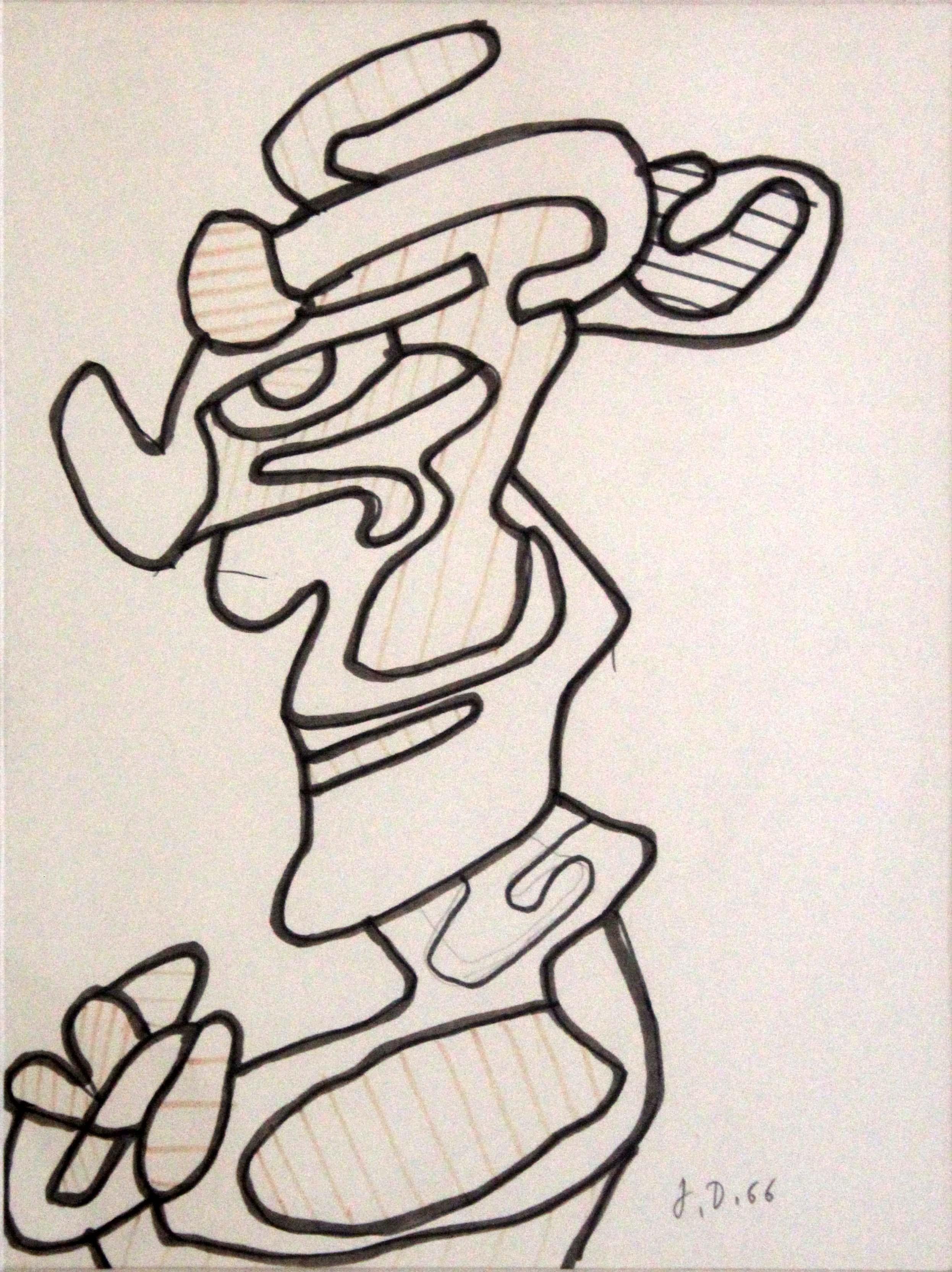 A rare graphic and expressive felt pen drawing on paper titled Tete I (Head I) by French artist Jean Dubuffet. Signed on the bottom right with a ‘66 date. On the verso is the original gallery tag from Donald Morris Gallery Inc. Detroit, Michigan.