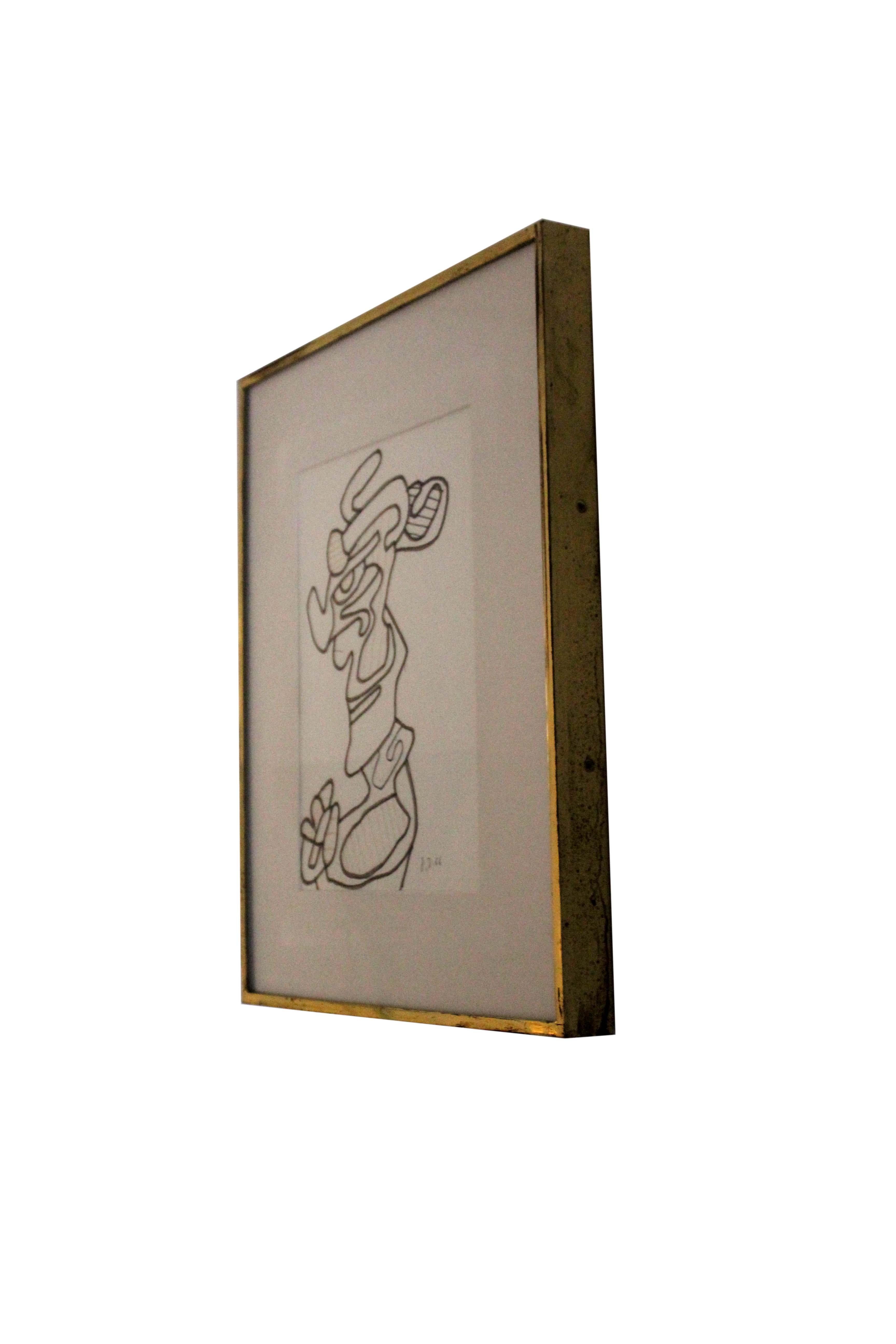 Jean Dubuffet Tete I Signed Felt Pen Drawing on Paper Art Brut Framed 1966 In Good Condition In Keego Harbor, MI
