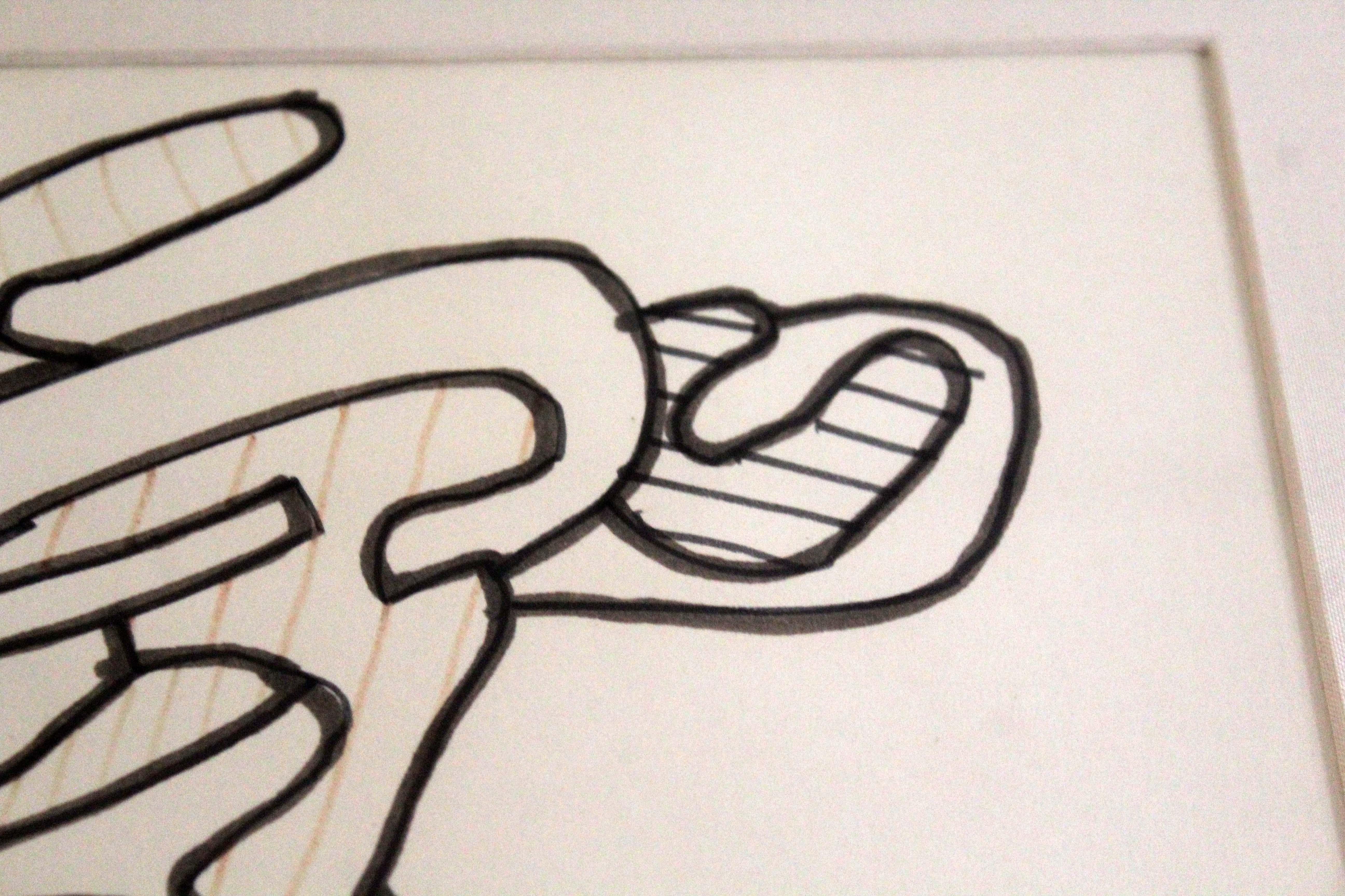 Jean Dubuffet Tete I Signed Felt Pen Drawing on Paper Art Brut Framed 1966 3