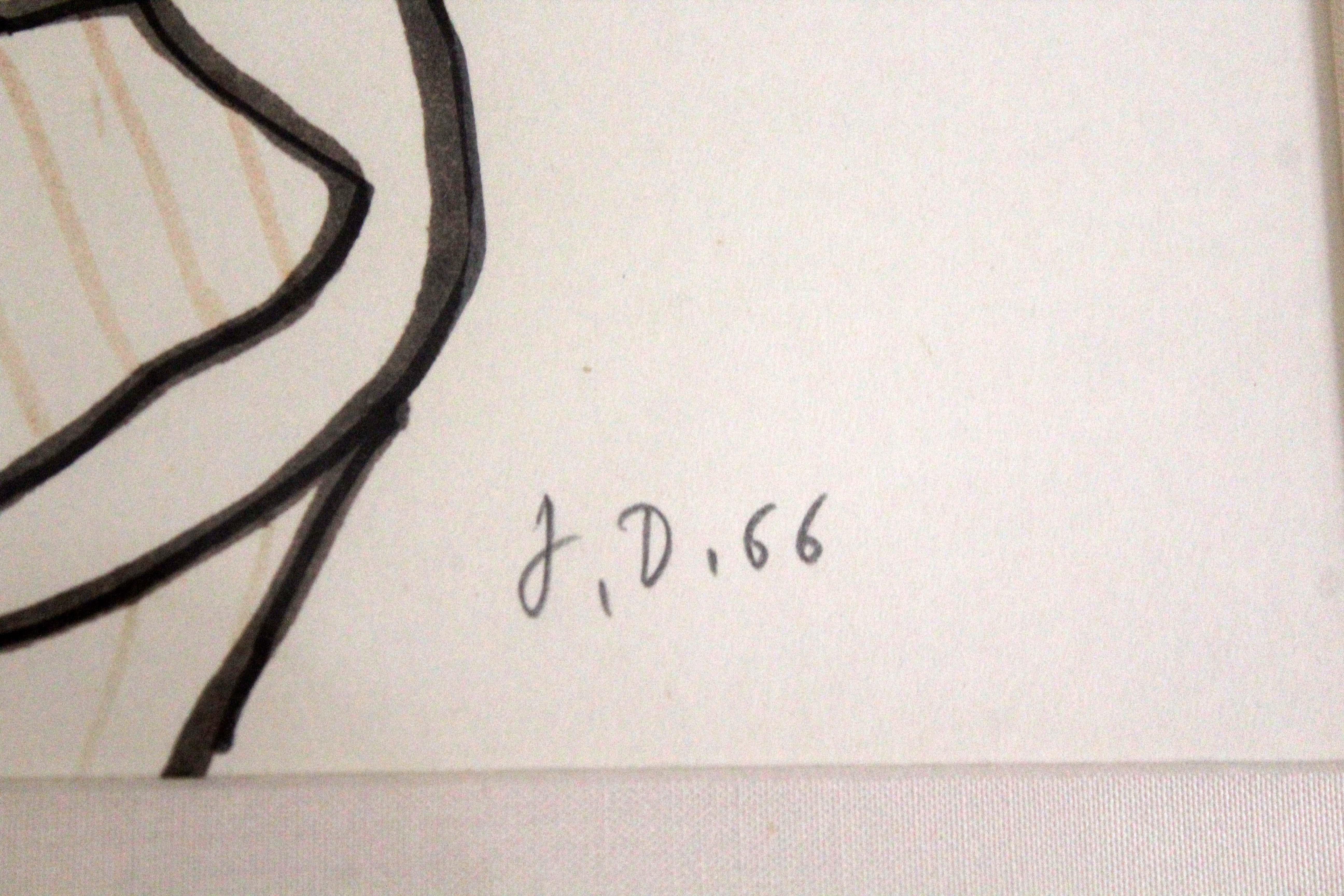 Jean Dubuffet Tete I Signed Felt Pen Drawing on Paper Art Brut Framed 1966 4