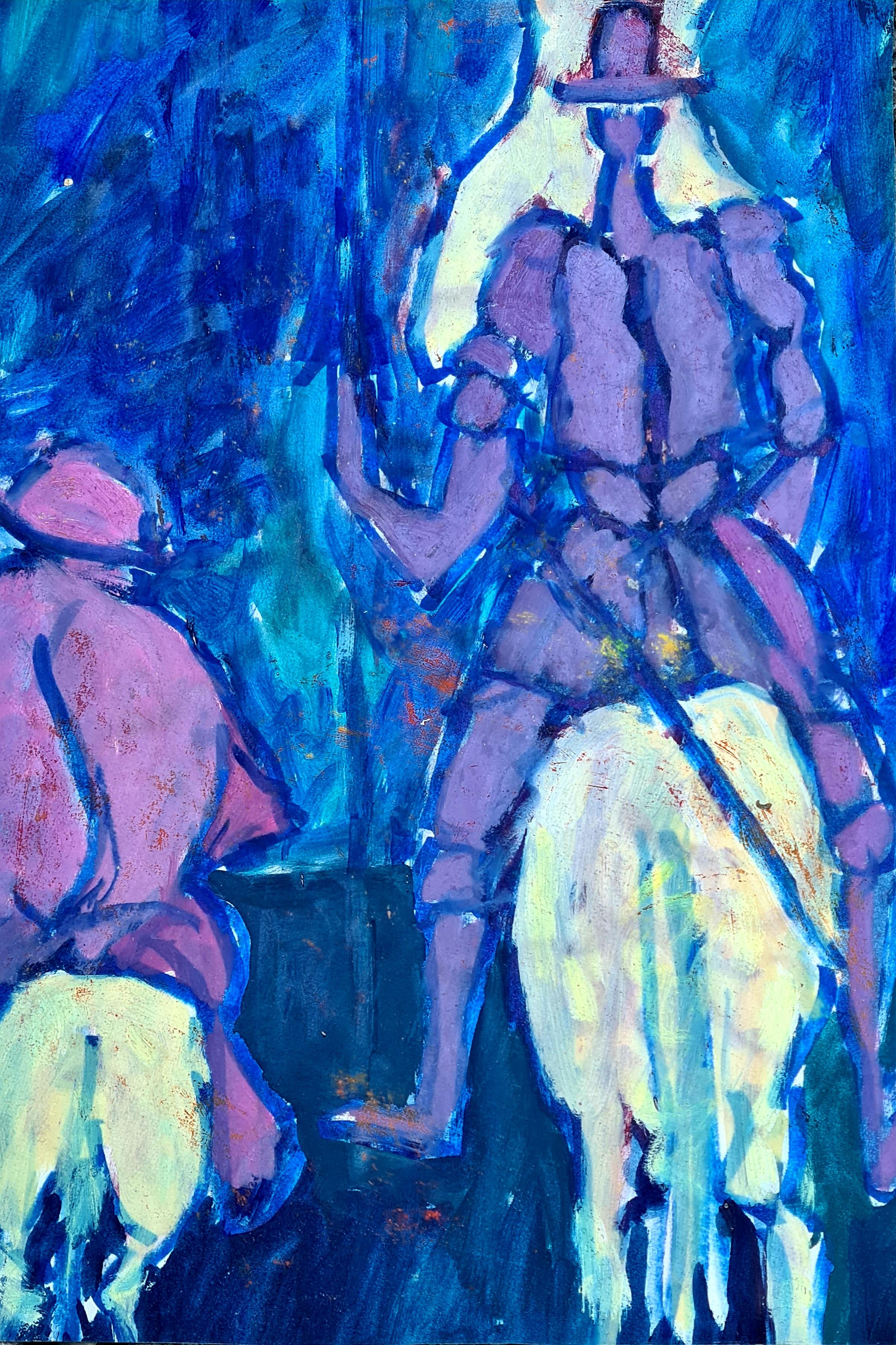 Don Quixote und Sancho Panza. Gouache und Aquarell.