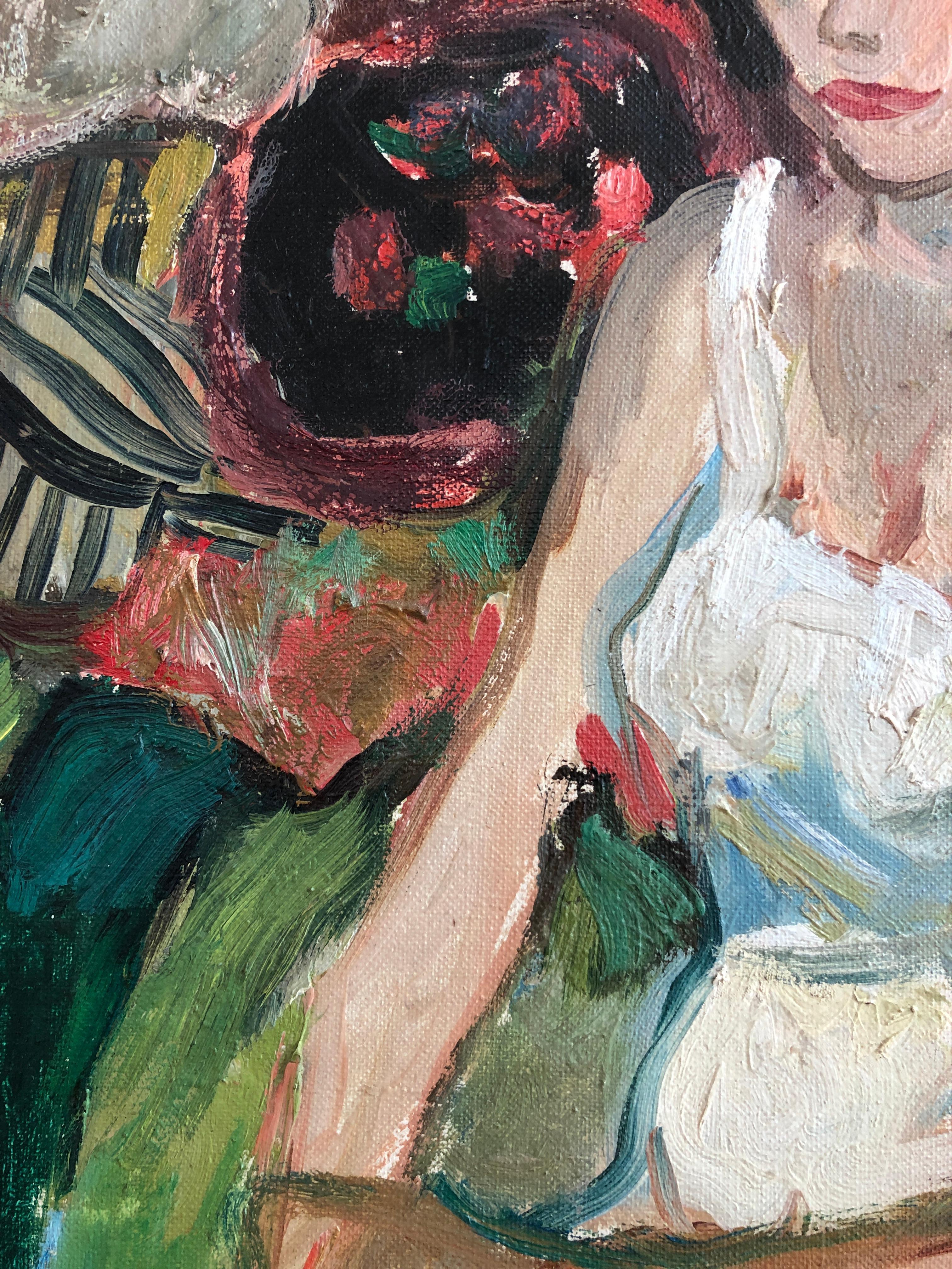Ragazze - Portrait Painting Grigio di Jean Ducommun
