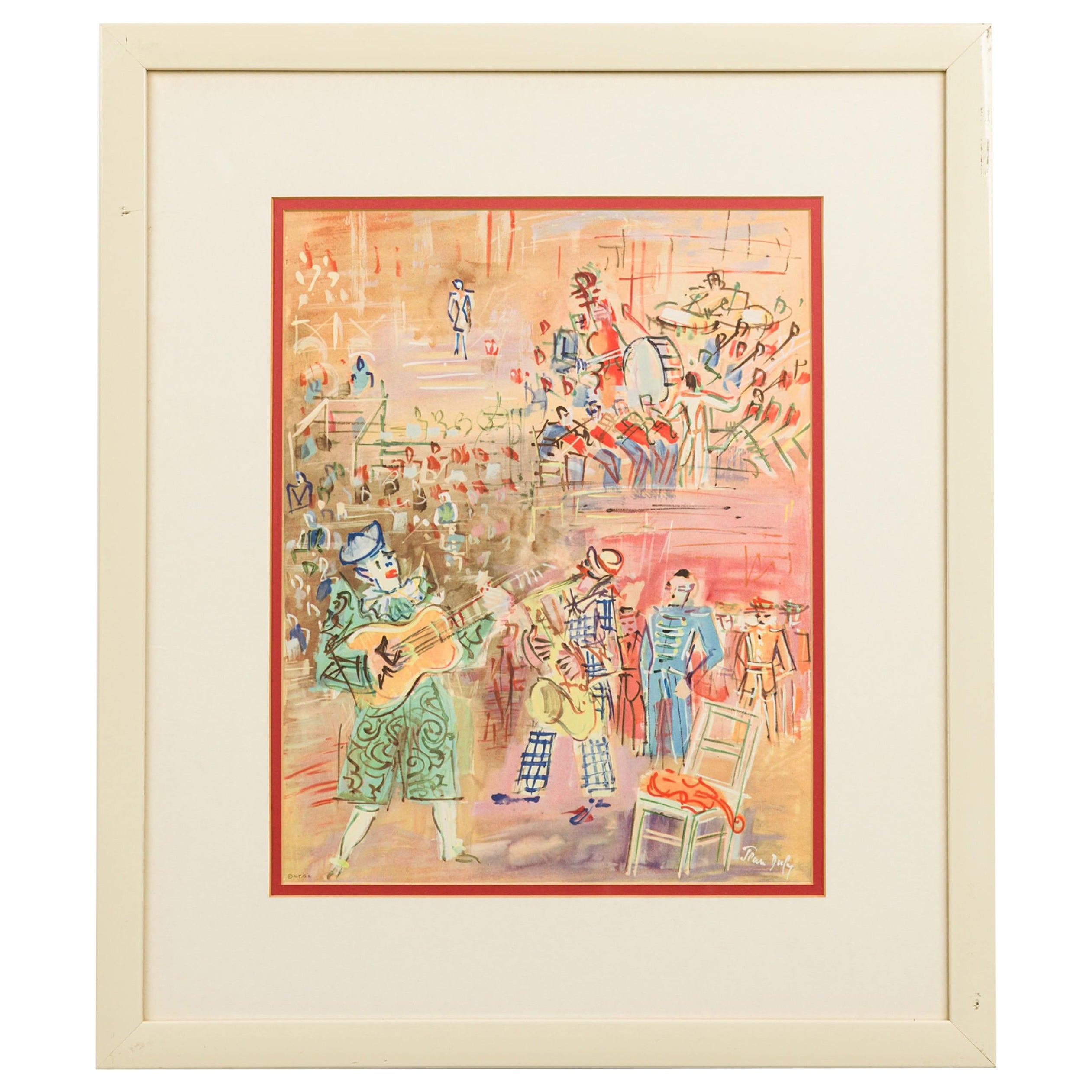 Jean Dufy French Mid-Century Painting named "Guitar Clown" For Sale