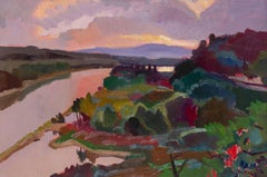 1949 Post Impressionist French landscape oil painting of a river by Jean Dulac