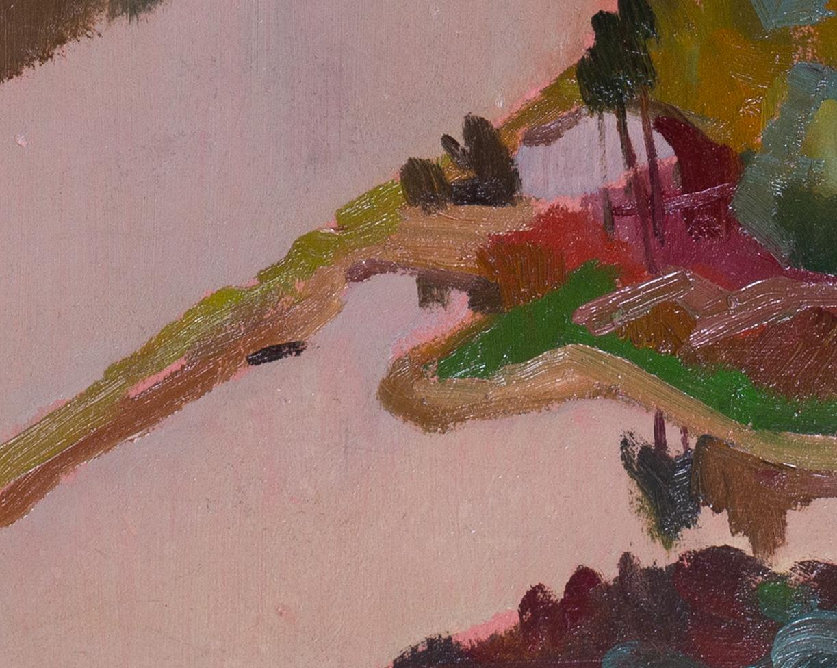 Un óleo audaz y bellamente representado del pintor postimpresionista del siglo XX Jean Dulac.

Jean Dulac (francés, 1902-1968)
Le Rohne a Millery, 1949
Óleo sobre tabla
Firmado 
