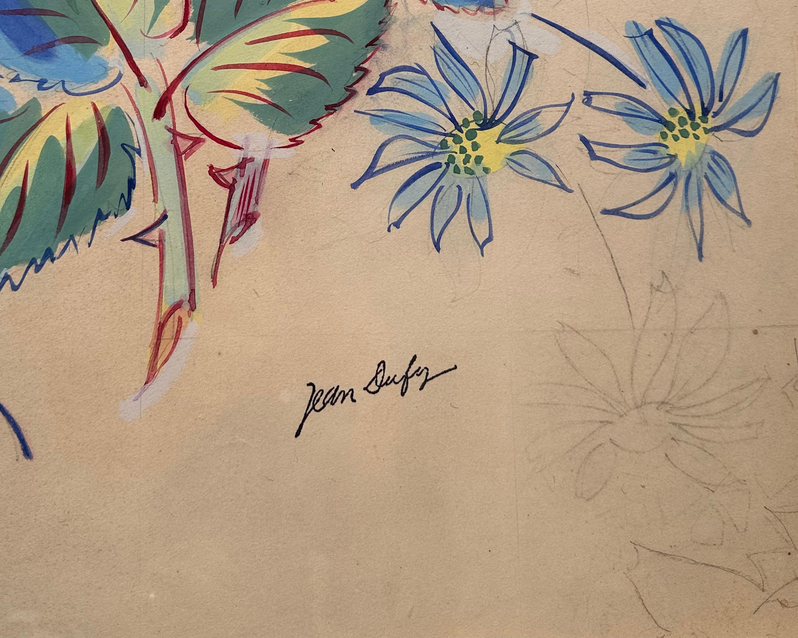 Beautiful watercolor drawing of Roses by the well known French artist Jean Dufy For Sale 1
