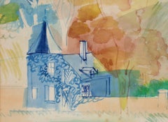 Bord de Riviere - Post Impressionist Figure in Landscape Watercolor by Jean Dufy