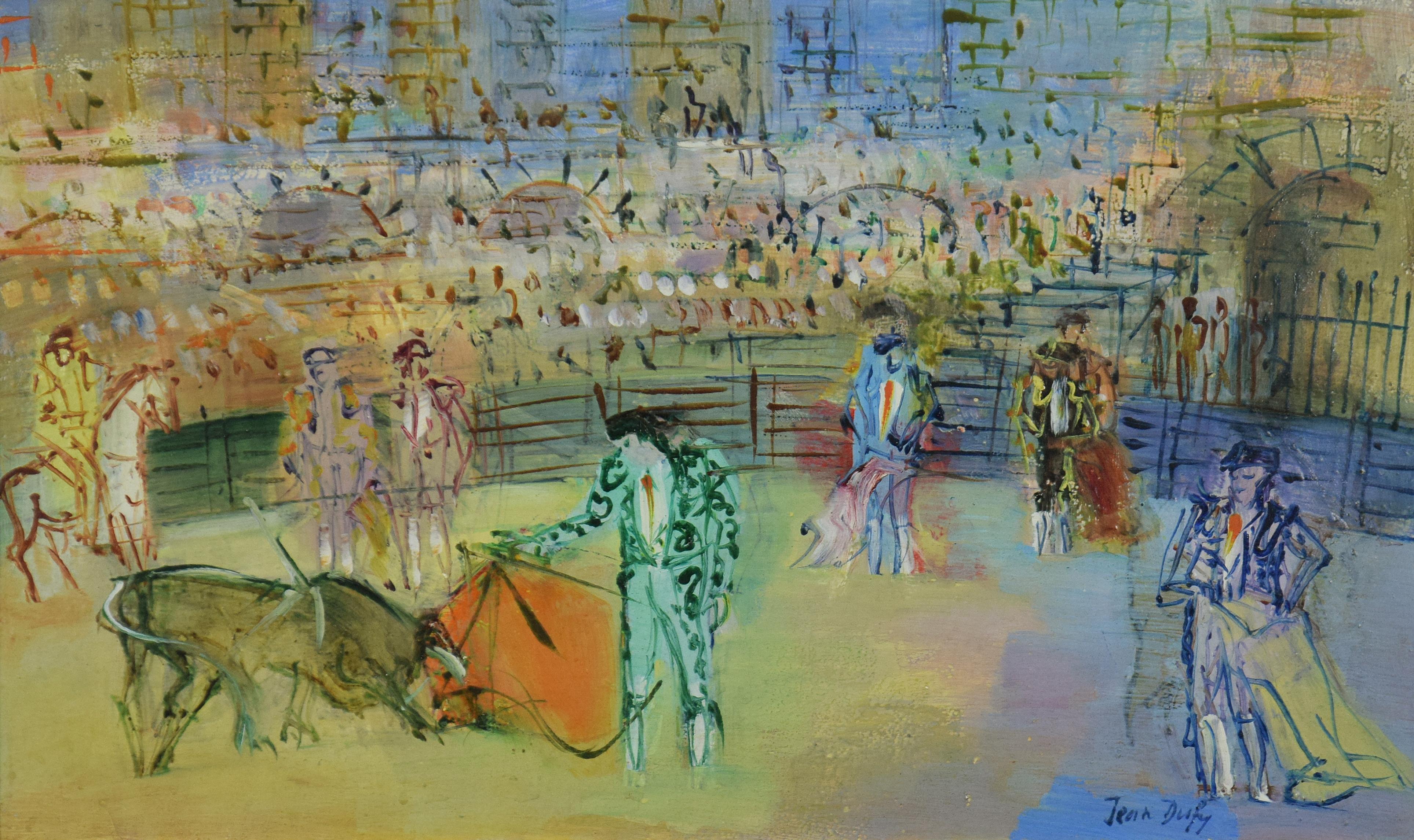 Corrida Espagnole by JEAN DUFY - Bullfighting scene, oil on canvas, modern art - Painting by Jean Dufy
