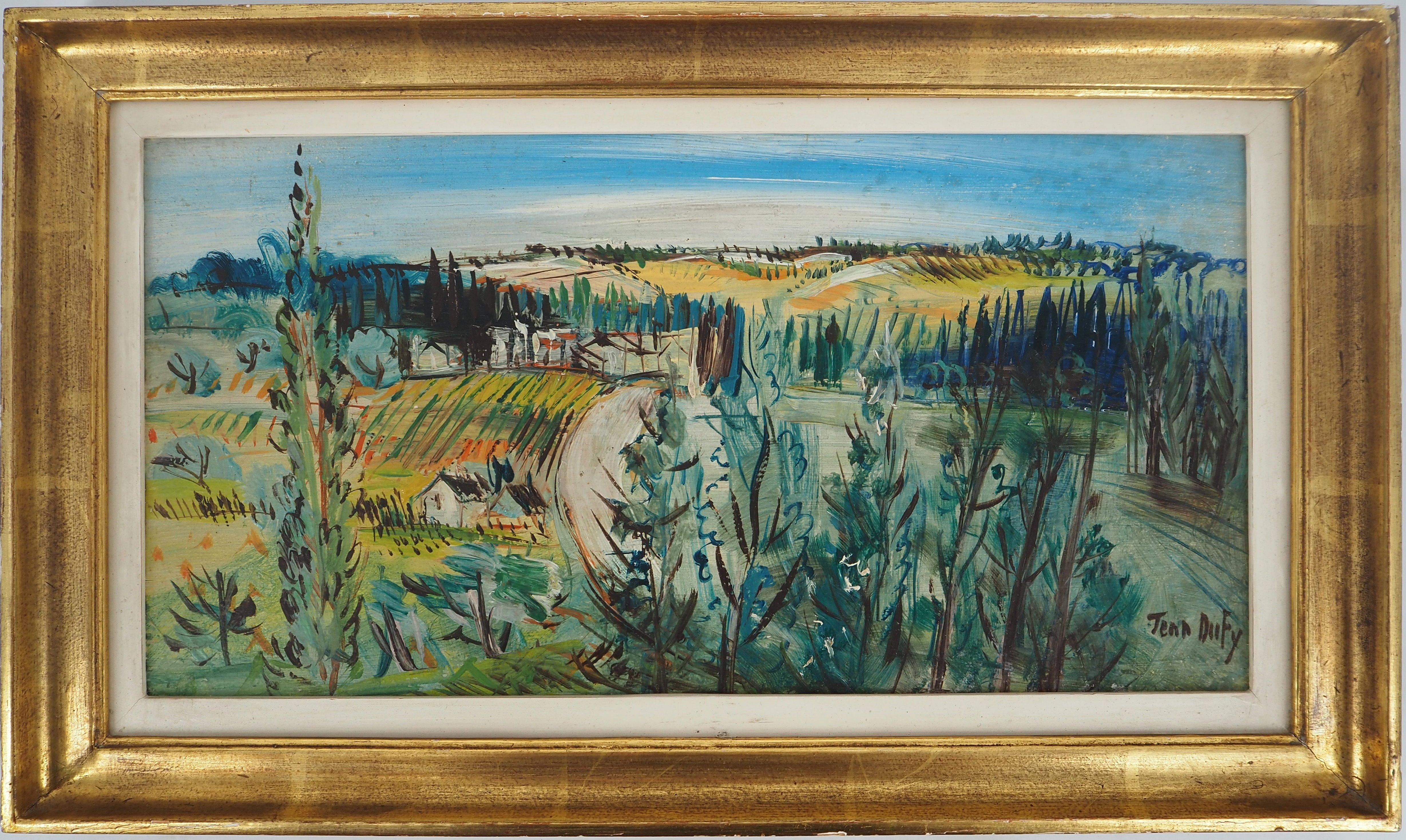 Campo : Pequeña casa en el campo - Pintura al óleo original, firmada - Painting Moderno de Jean Dufy