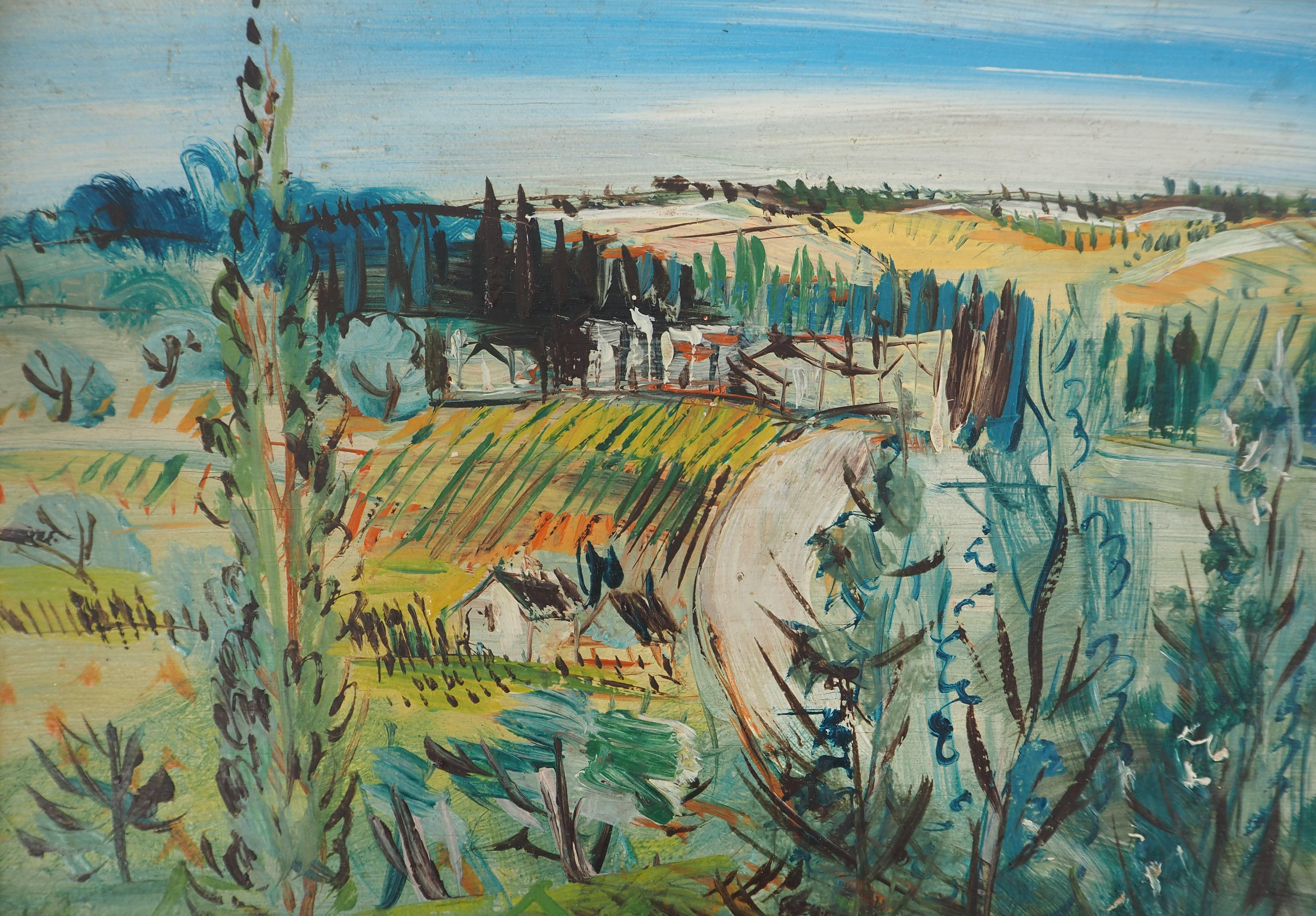 Jean Dufy (1888-1964)
Campo : Pequeña casa en el campo

Óleo original
Firmado en la esquina inferior derecha
Sobre panel de madera 17 x 32,5 cm (c. 7 x 13 in)
Presentado en un marco de madera dorada 22,5 x 38,5 cm (c. 9 x 15 in)

Muy buen estado,