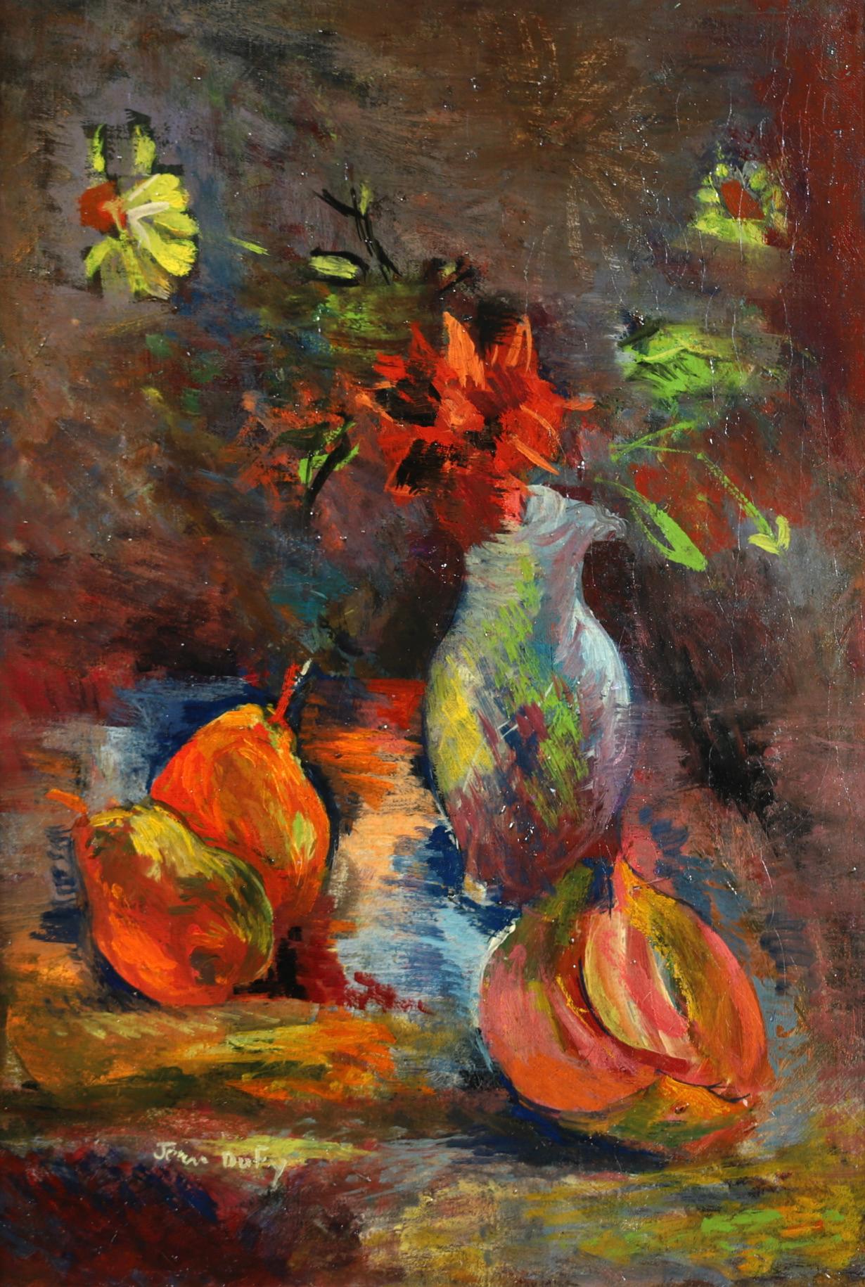 Fleurs et Fruits - Post Impressionist Still Life Oil Painting by Jean Dufy For Sale 1