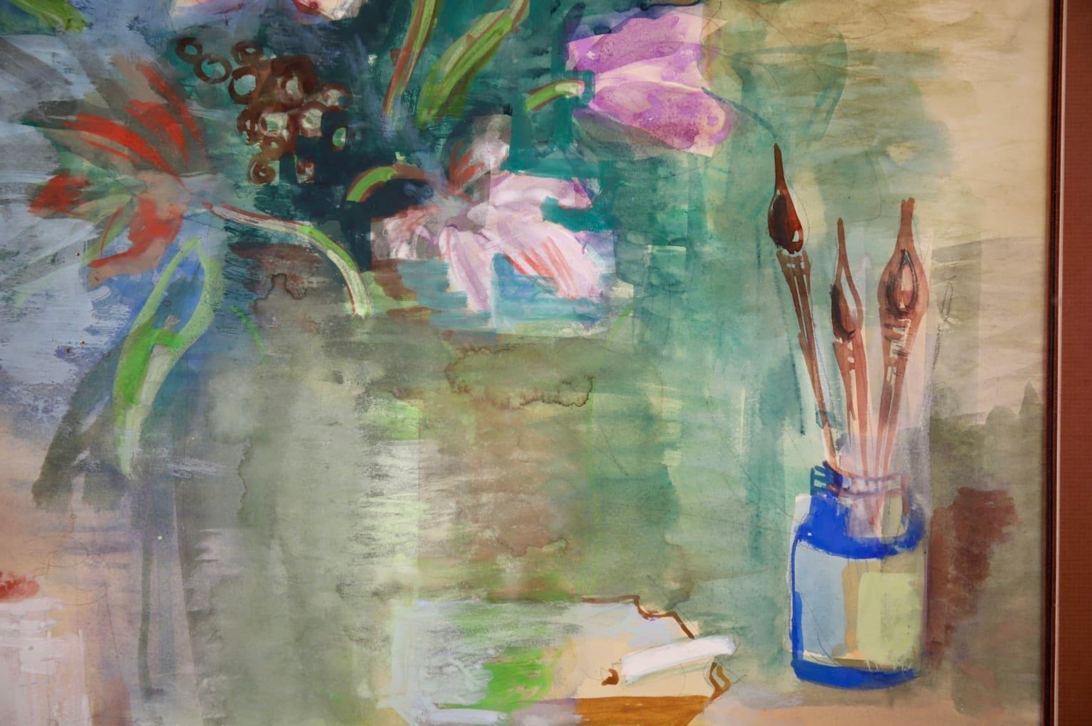 Flowers & Paintbrushes - Post Impressionist Watercolor, Still Life by Jean Dufy 4