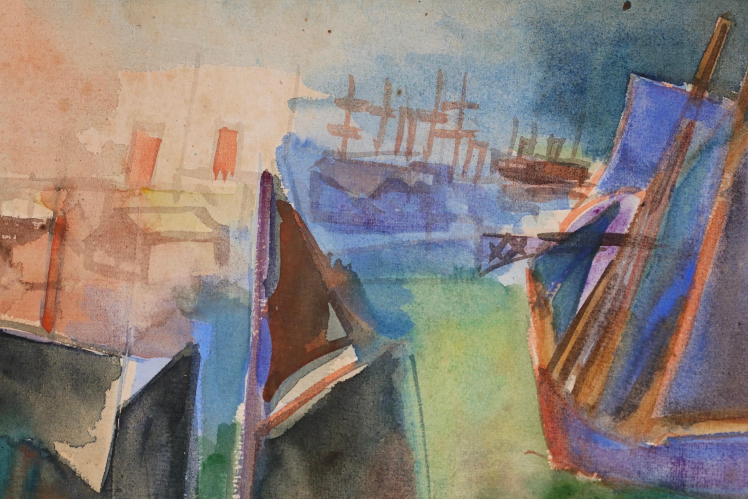 Le Port due Havre - Paesaggio acquerellato post impressionista di Jean Dufy in vendita 3
