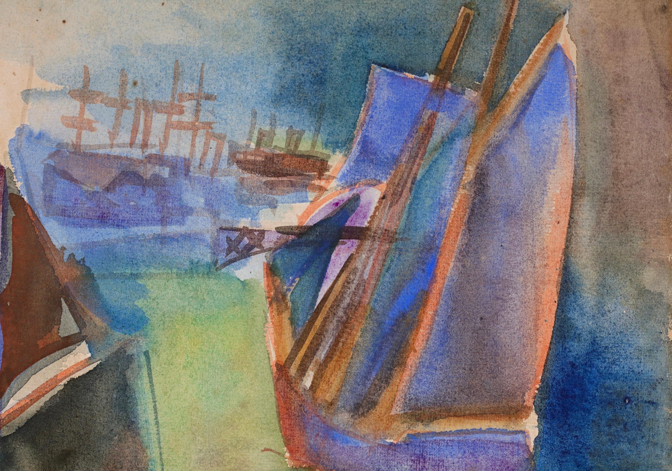Le Port due Havre - Paesaggio acquerellato post impressionista di Jean Dufy in vendita 4