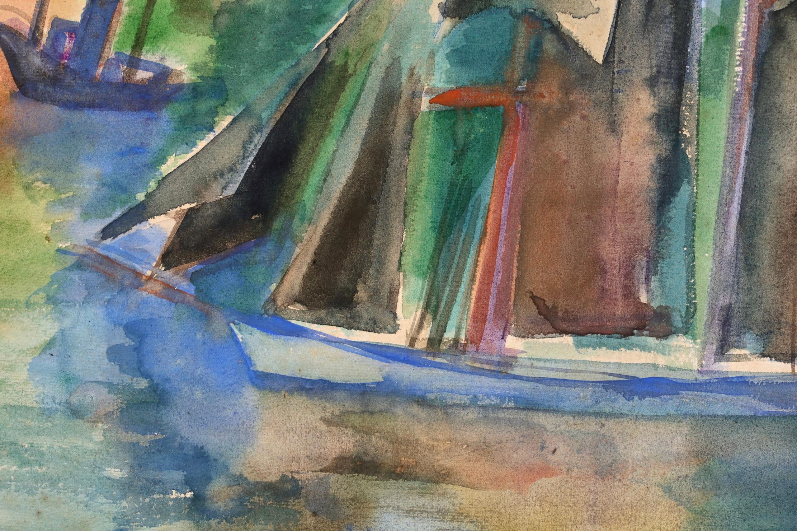 Le Port due Havre - Paesaggio acquerellato post impressionista di Jean Dufy in vendita 6