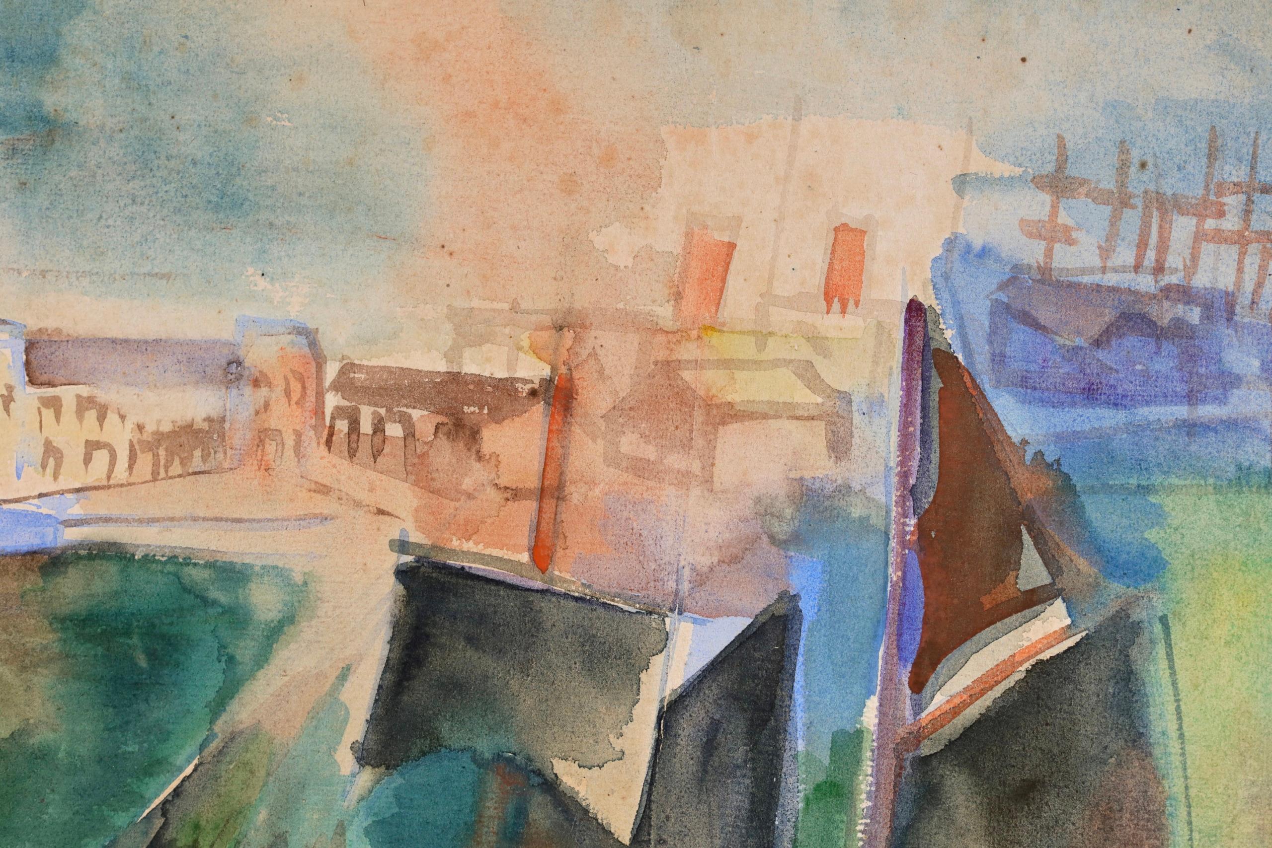 Le Port due Havre - Paesaggio acquerellato post impressionista di Jean Dufy in vendita 7