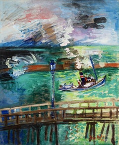 Antique L'estacade du quai de Southampton - Post Impressionist Landscape Oil - Jean Dufy