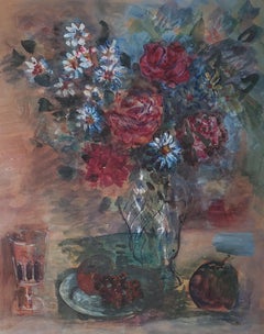 NATURE MORTE AU BOUQUET DE ROSES ET DE MARGUERITES