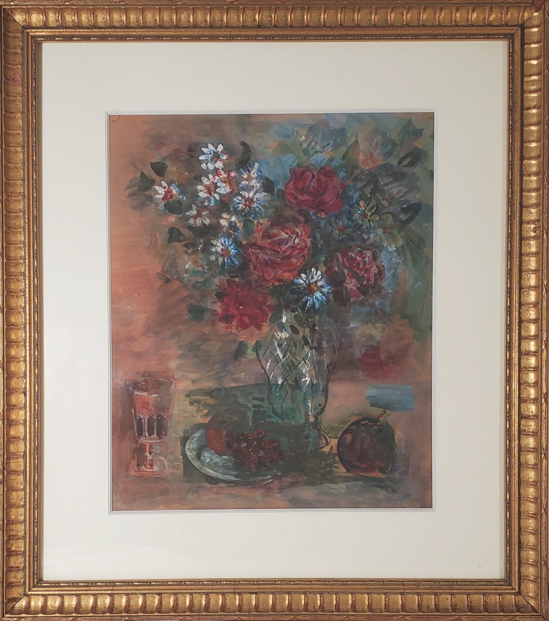 NATURE MORTE AU BOUQUET DE ROSES ET DE MARGUERITES