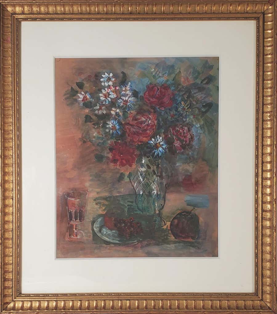 NATURE MORTE AU BOUQUET DE ROSES ET DE MARGUERITES
