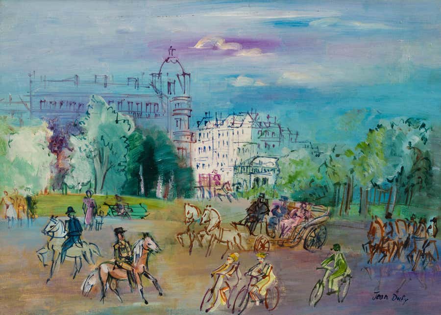 Paris, Avenue du bois by Jean Dufy - Oil painting, Figurative art, City scene