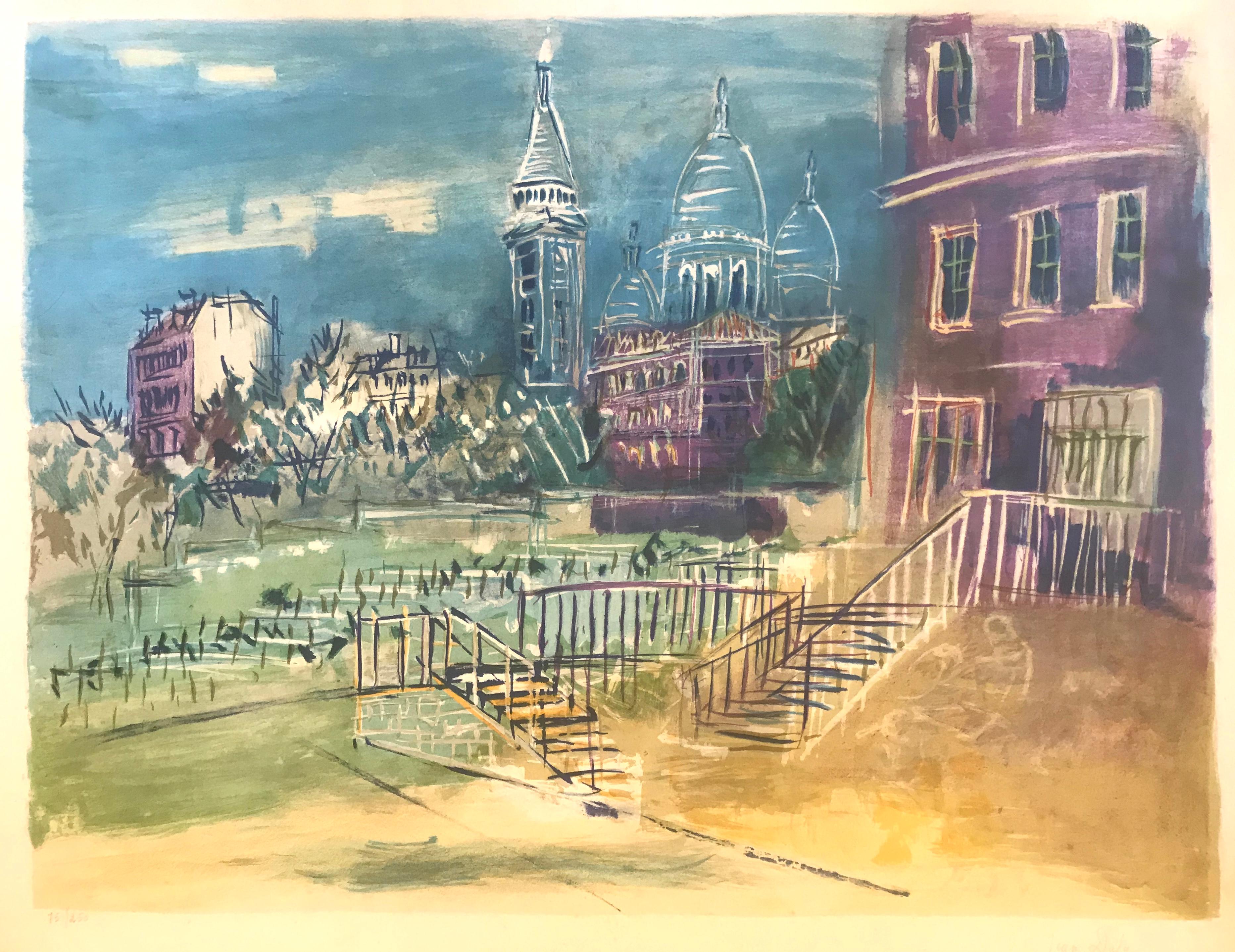 Jean Dufy Landscape Print - “Montmartre et la Basilique du Sacre Coeur”