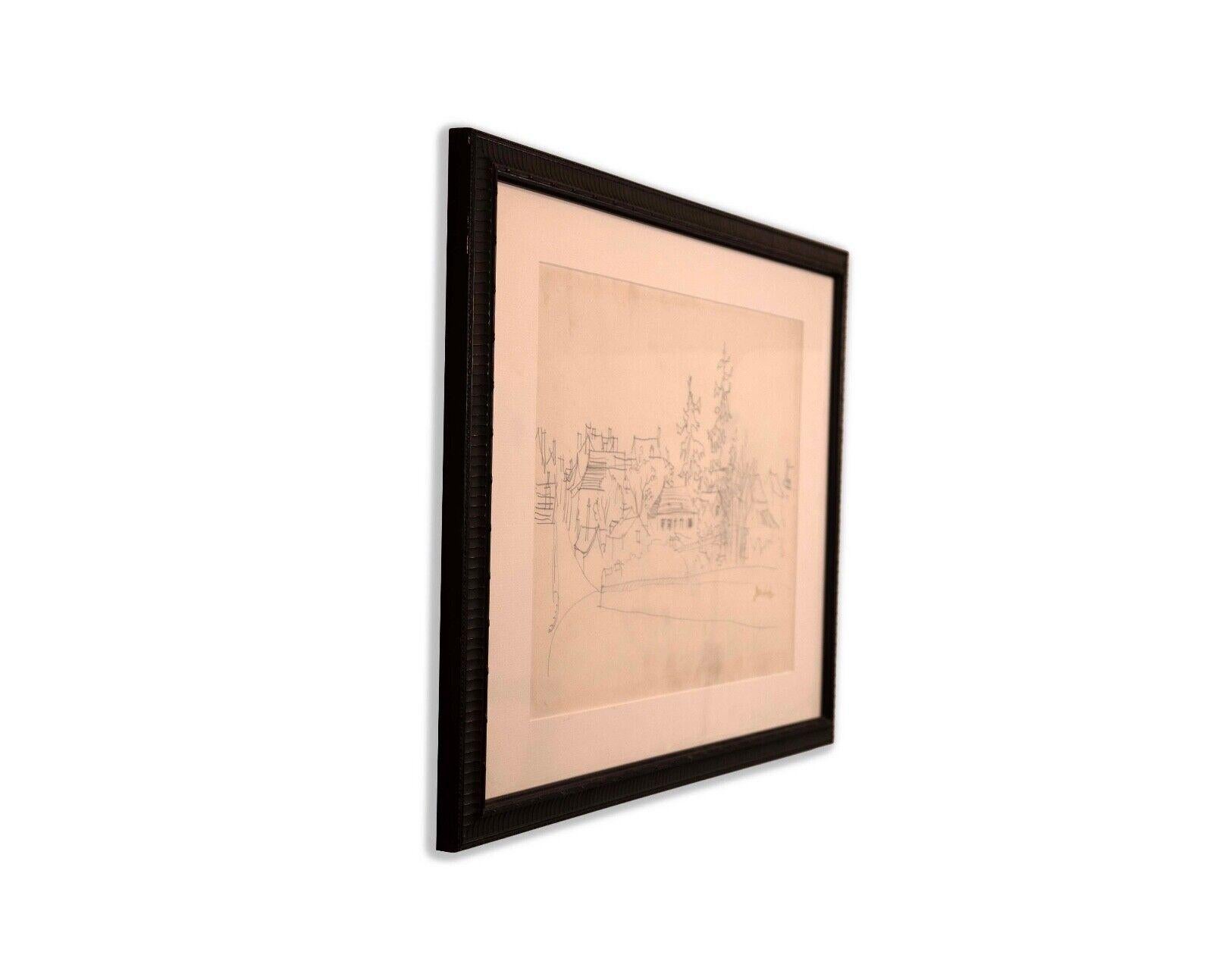 Jean Dufy Signed Untitled Neighborhood Drawing Graphite on Paper In Good Condition For Sale In Keego Harbor, MI