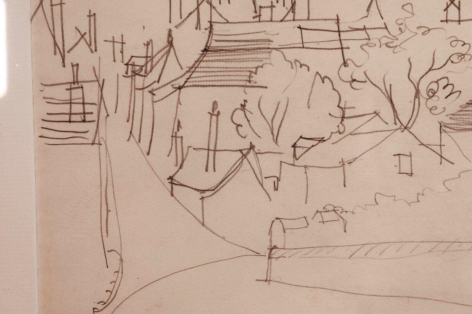 Jean Dufy Signed Untitled Neighborhood Drawing Graphite on Paper For Sale 1