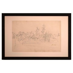 Vintage Jean Dufy Signed Untitled Neighborhood Drawing Graphite on Paper