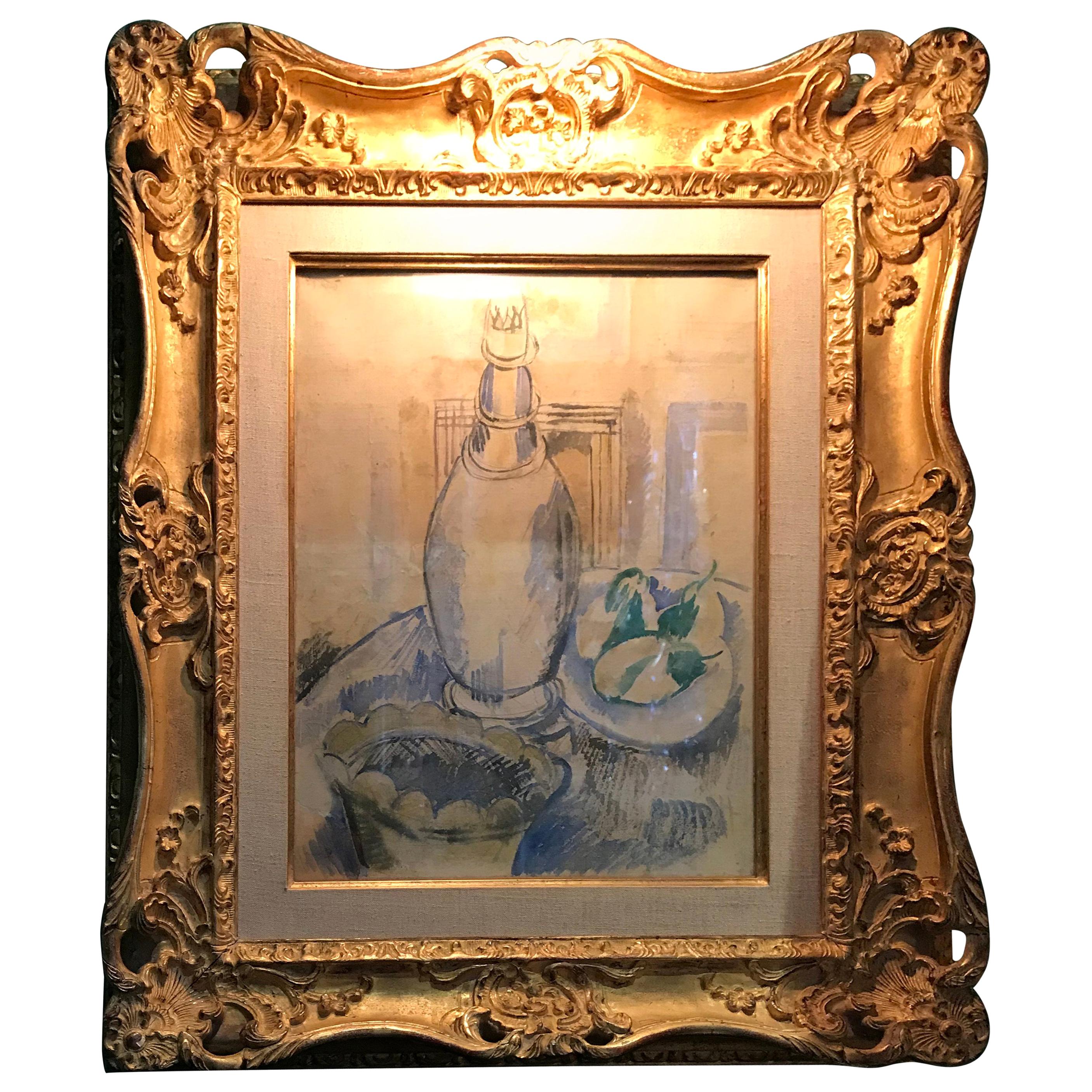 Jean Dufy Watercolor Still Life Estate Stamp Contemporary Art Painting Antiques