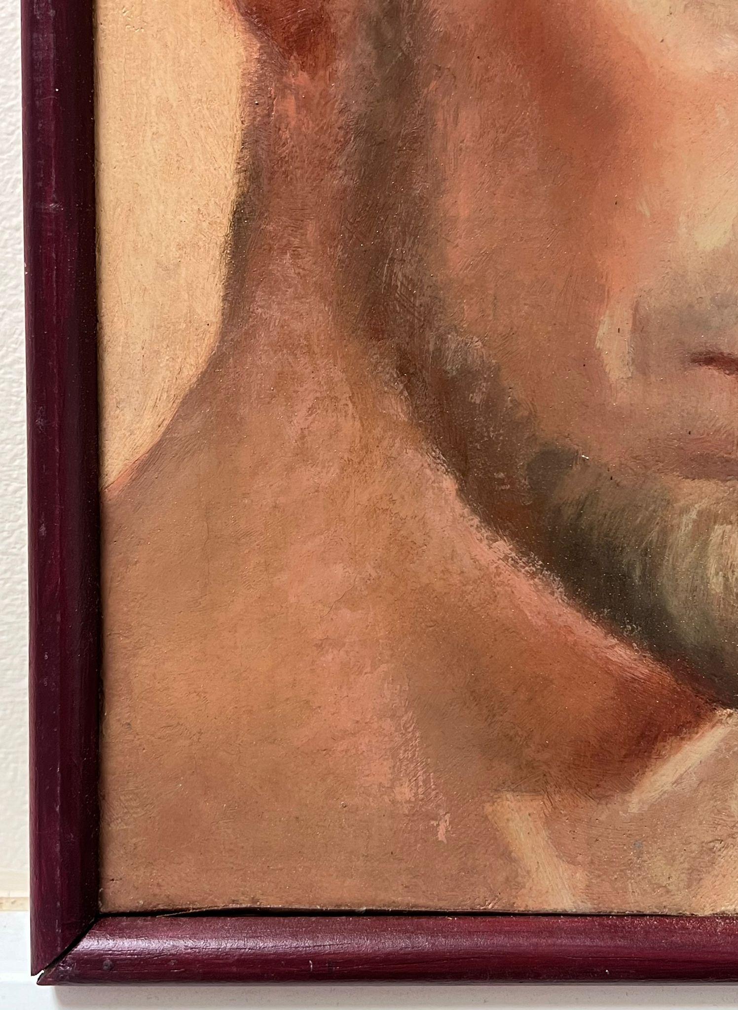 Quadro a olio francese del 1940 Ritratto di uomo che fuma una sigaretta Self-Portrait - Painting Postimpressionismo di Jean Dulac