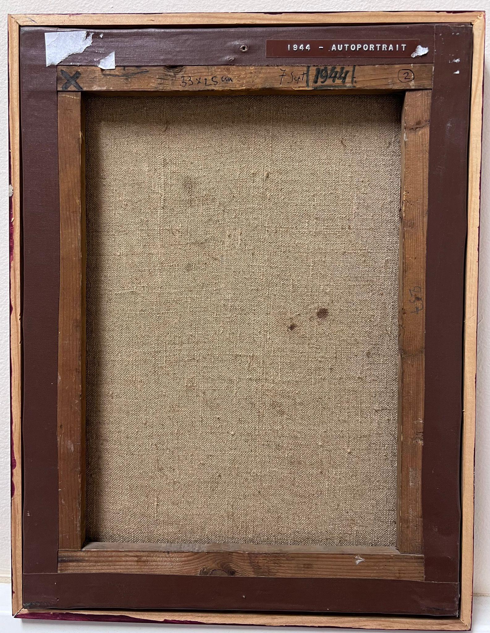 Quadro a olio francese del 1940 Ritratto di uomo che fuma una sigaretta Self-Portrait 5